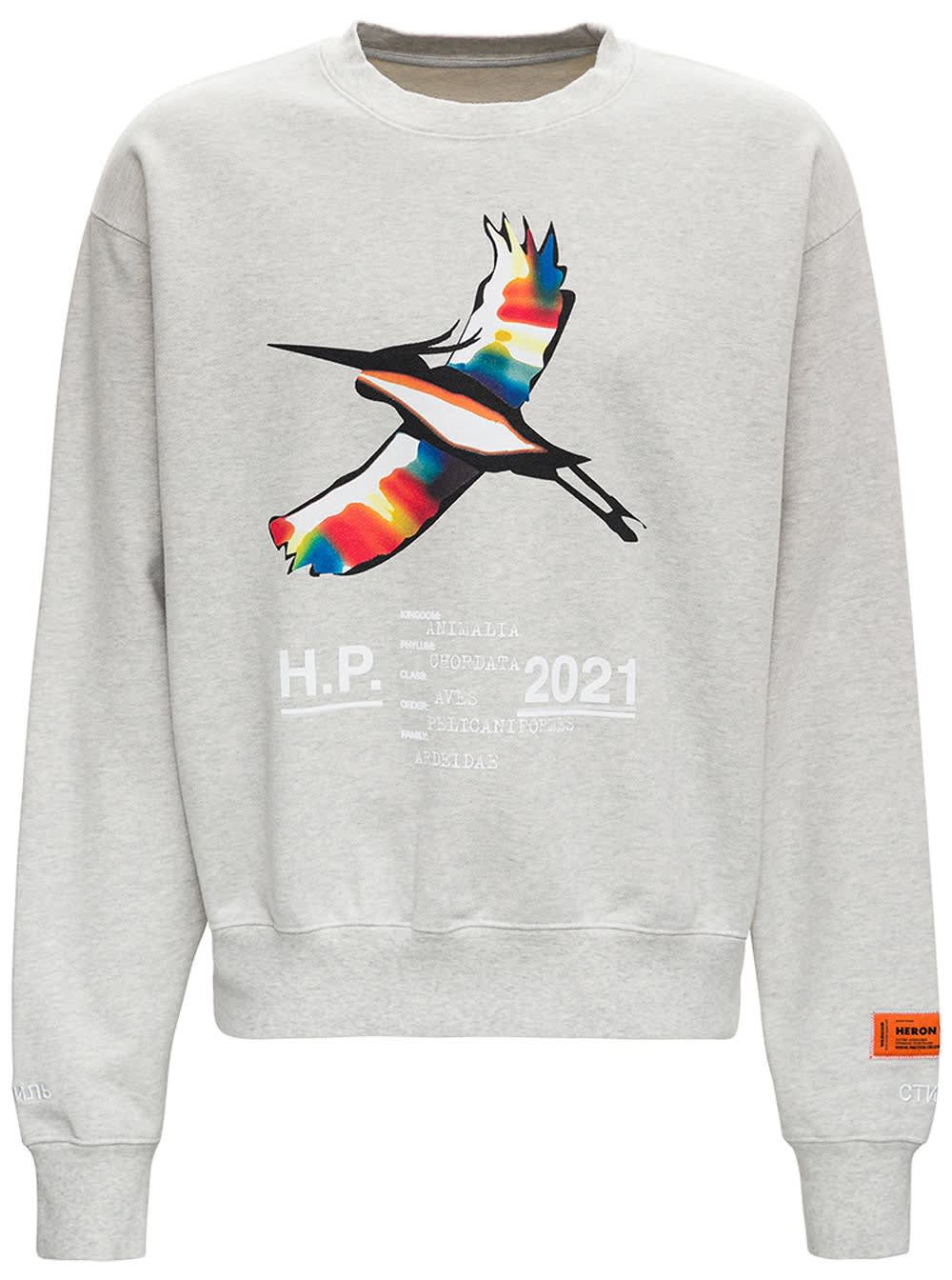HERON PRESTON Gray Jersey Sweatshirt With Rainbow Print