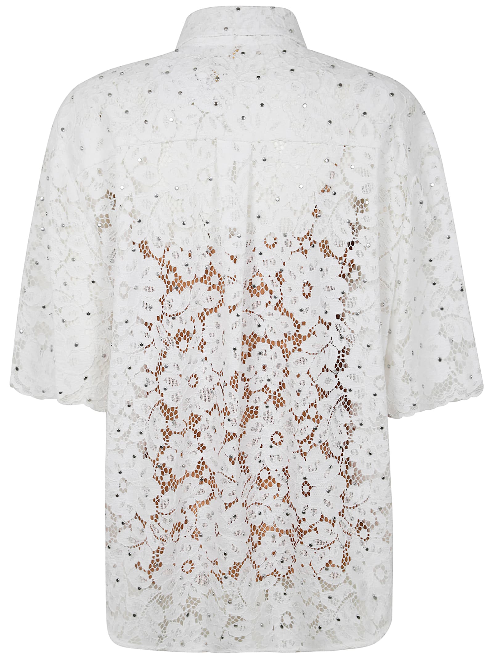Shop Michael Michael Kors Studded Floral Lace Shirt In White