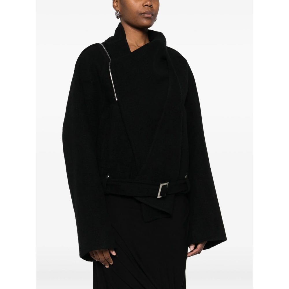 Rick Owens Cropped Flight Jacket Scarf Detail In Black