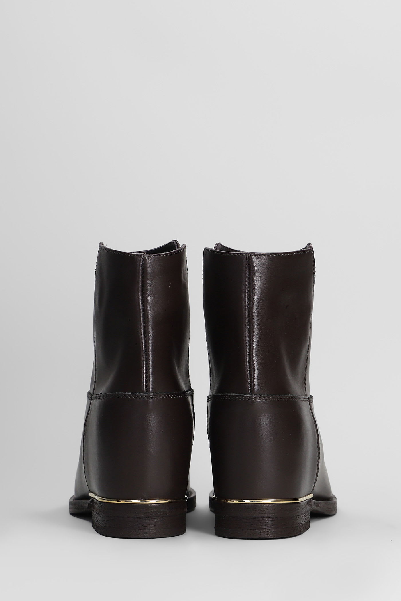 Via Roma 15 Ankle Boots Inside Wedge In Dark Brown Leather In Brown