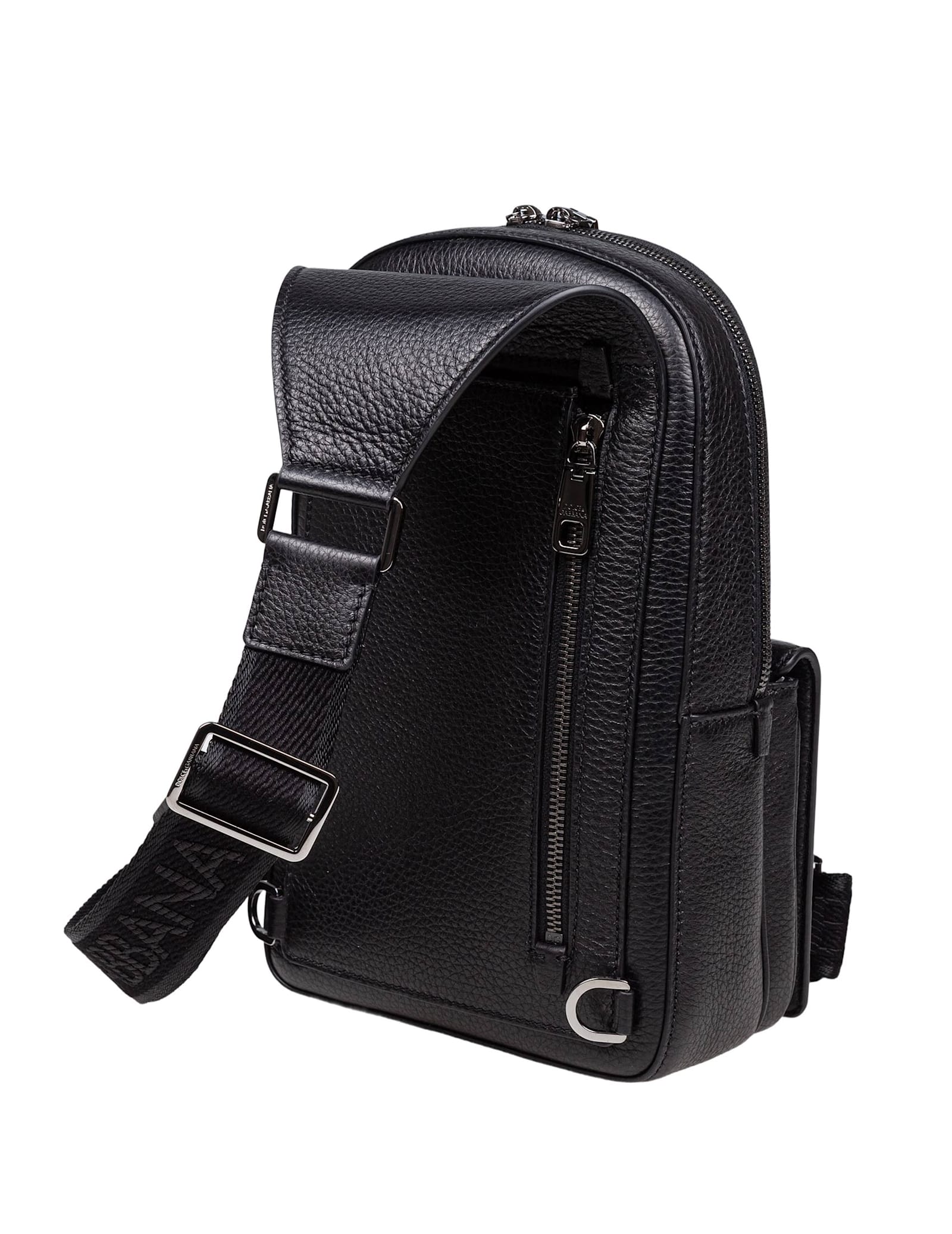 Dolce & Gabbana Leather Backpack With Embossed Dg Logo In Black