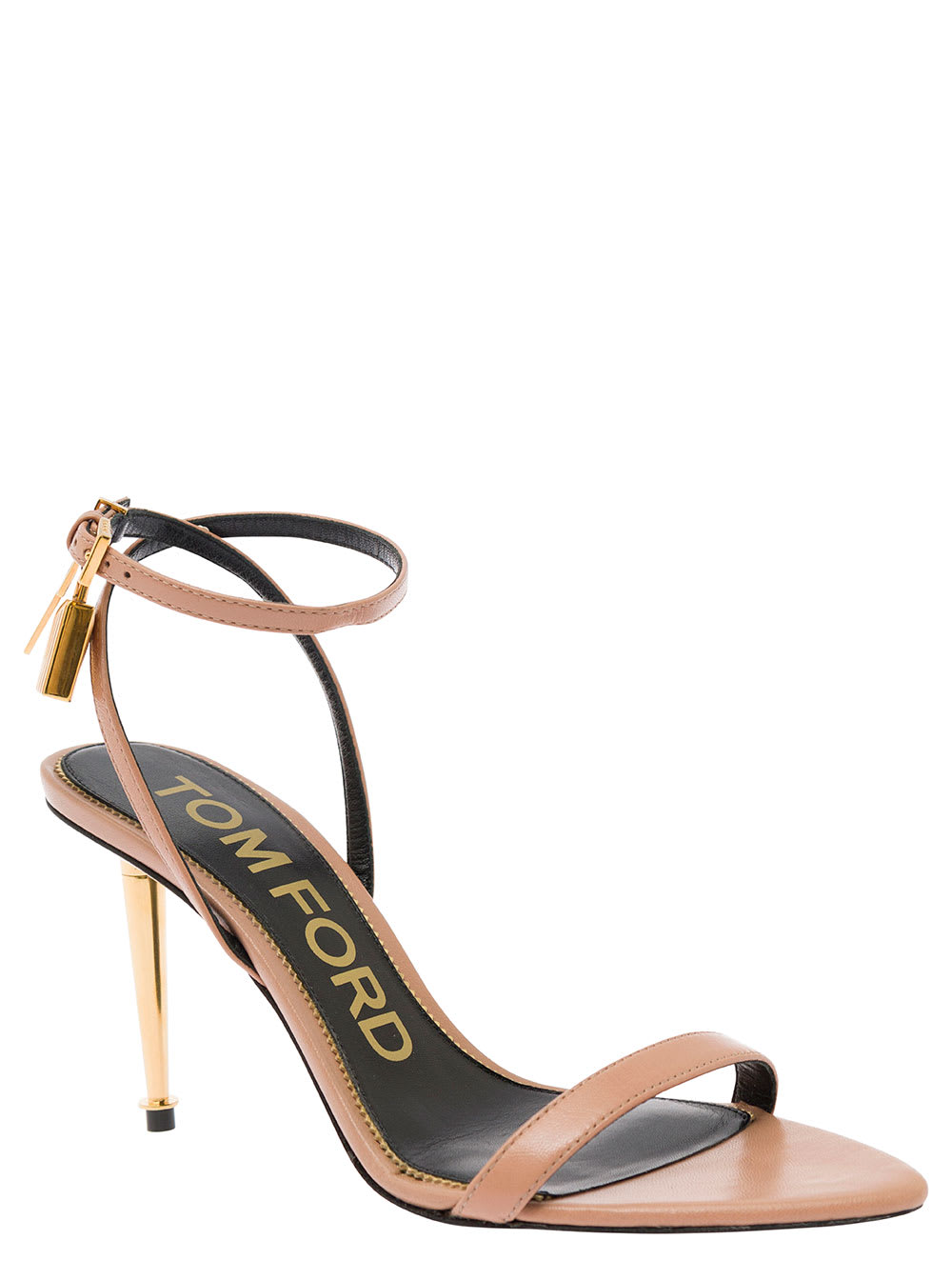 Shop Tom Ford Pink Leather Sandals With Padlock Detail  Woman In Metallic
