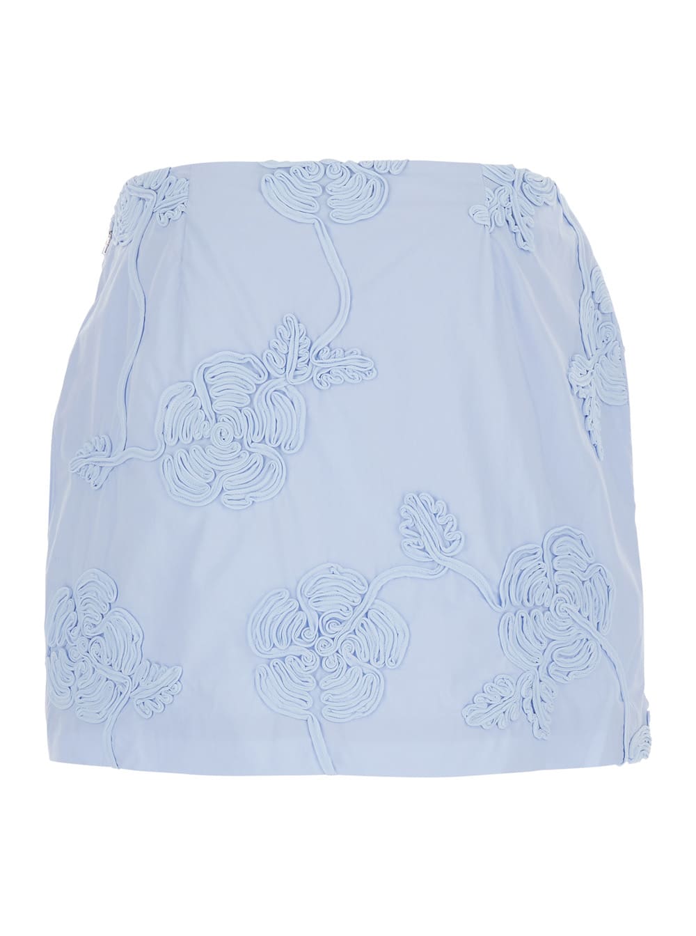 Rotate Birger Christensen Light Blue Cotton Mini Skirt With 3d Floral Embroidery In Blue