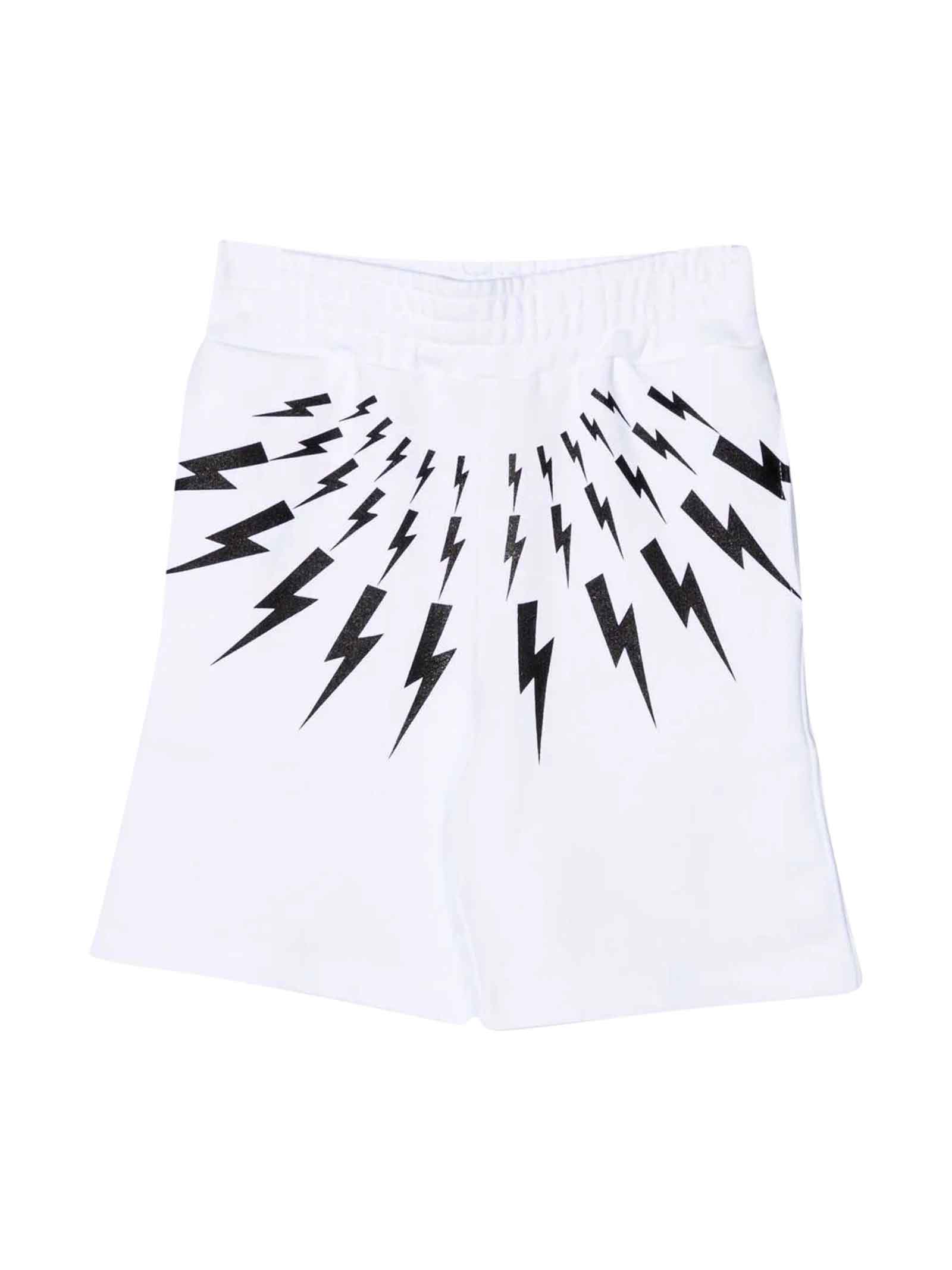 Neil Barrett White Bermuda Shorts With Black Print