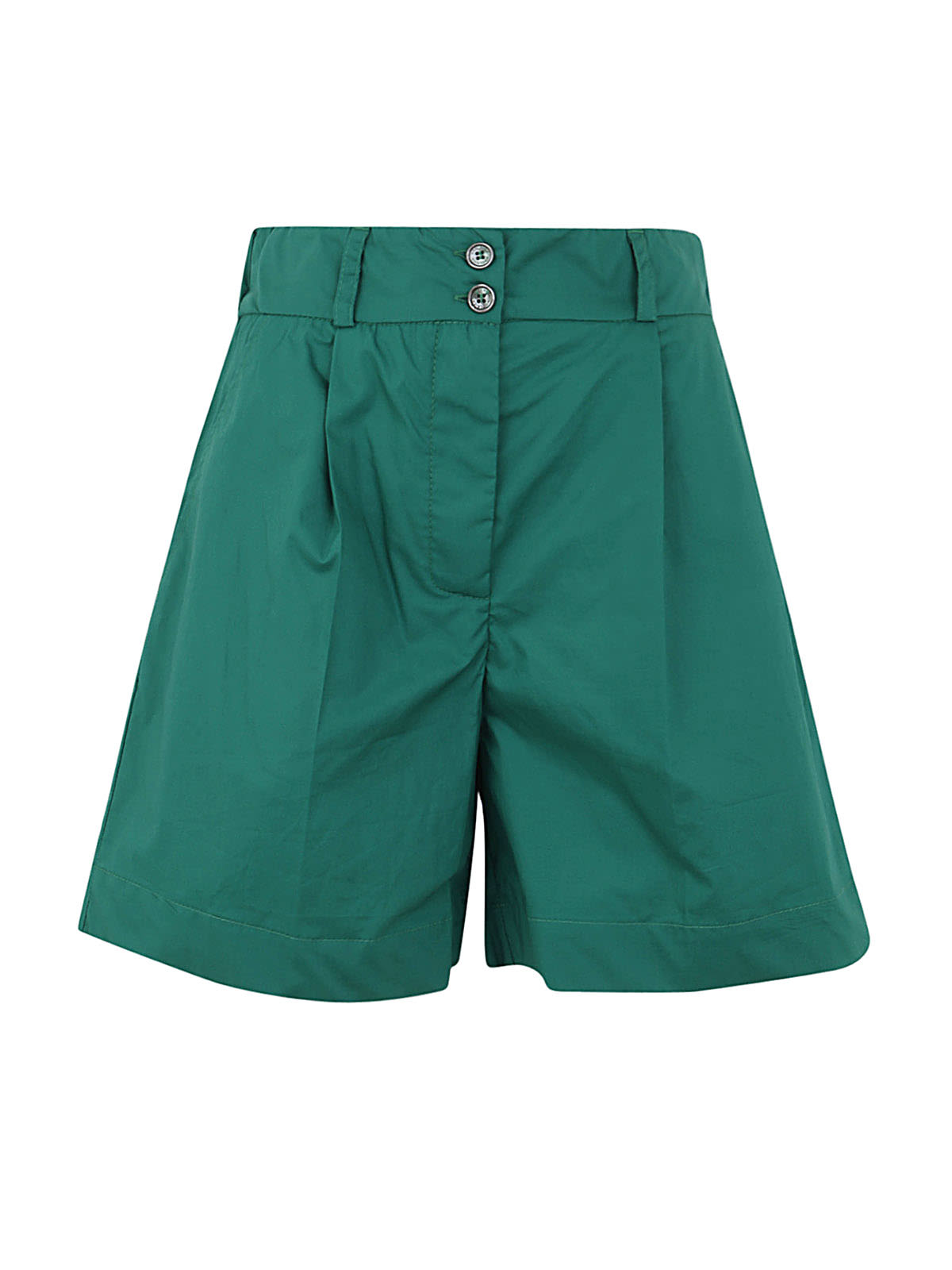 Woolrich Pleat-detail High-waisted Shorts In Evergreen