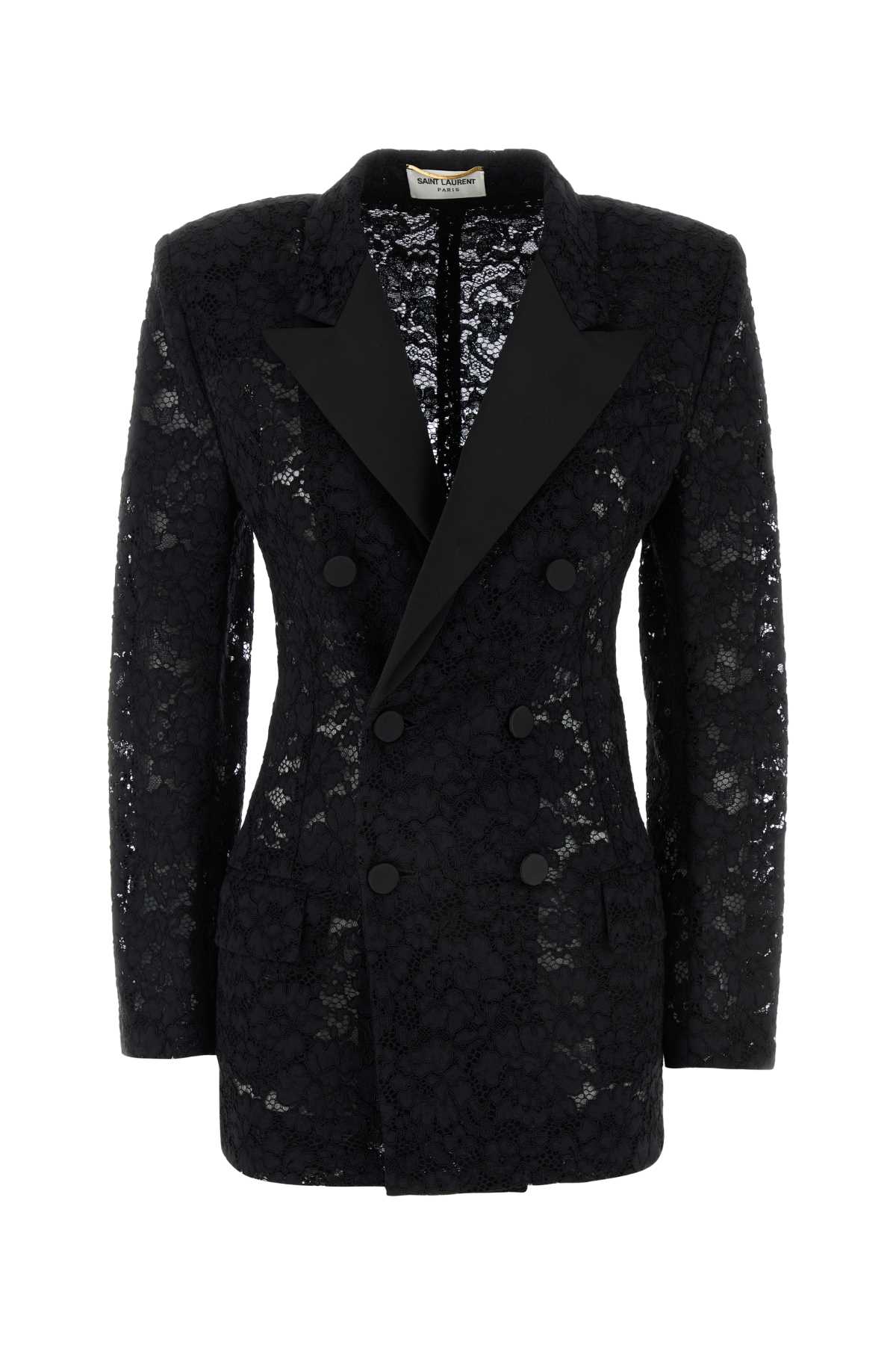 Shop Saint Laurent Black Guipure Lace Blazer In Noir