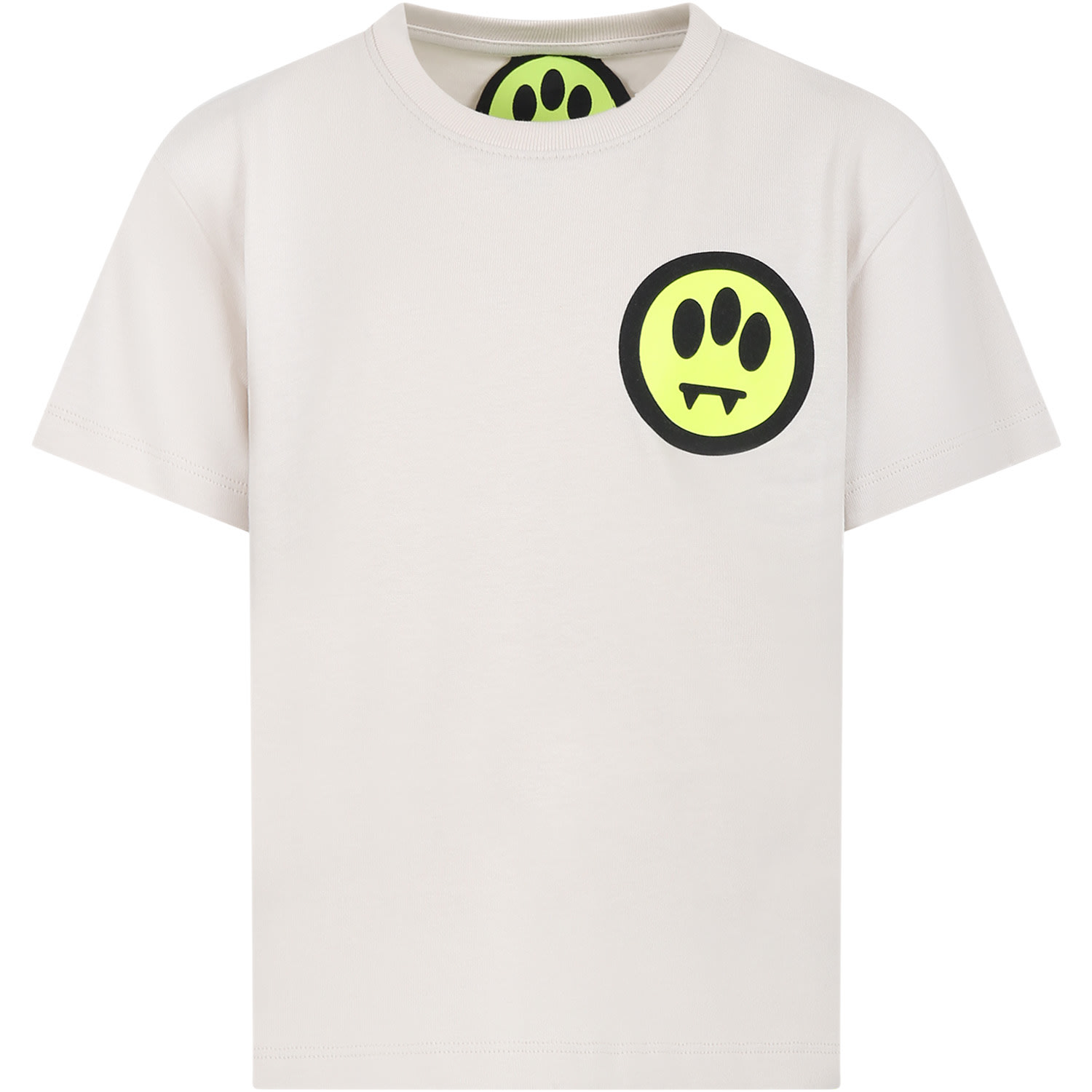 BARROW IVORY T-SHIRT FOR KIDS WITH LOGO AND SMILEY