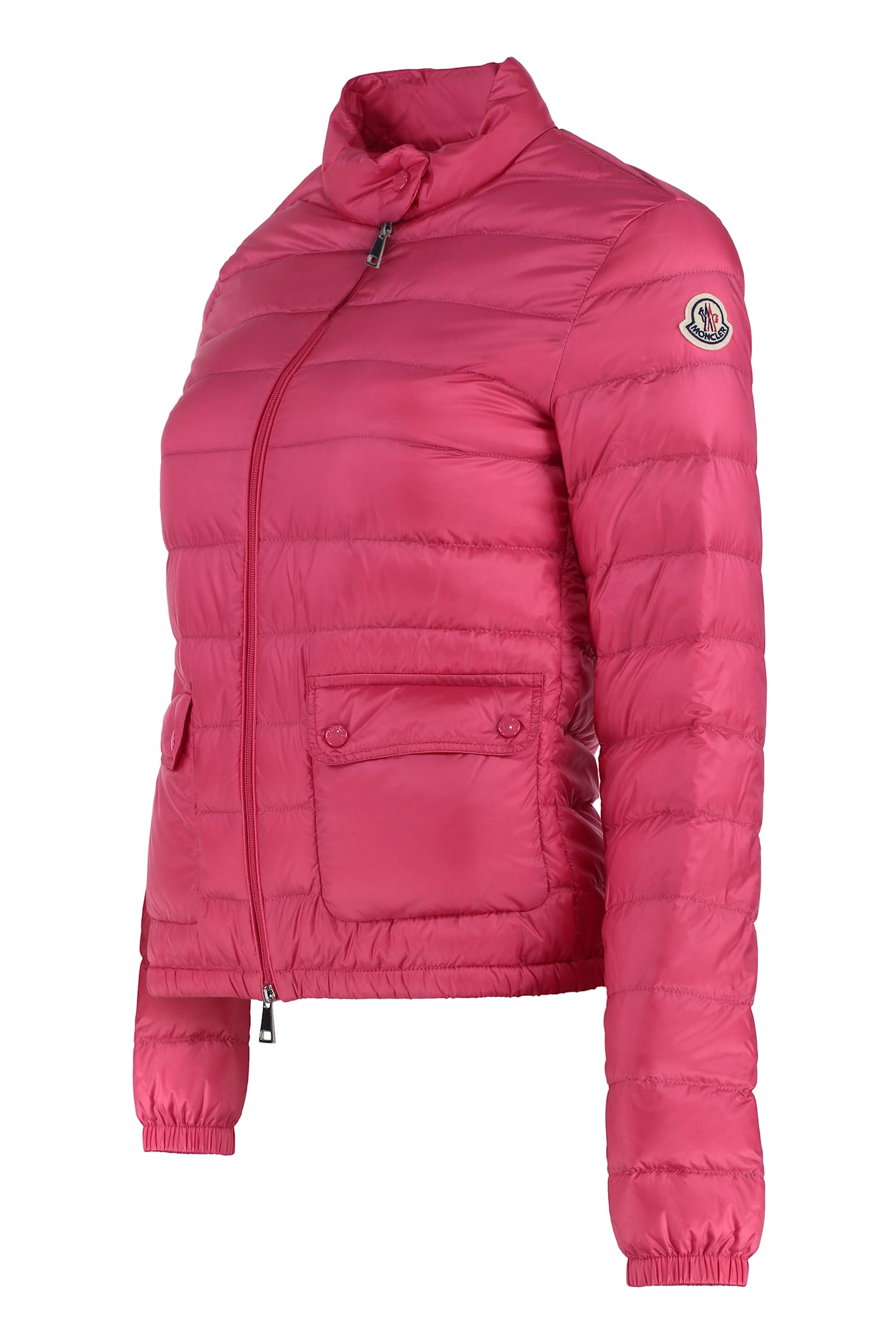 Moncler Full Zip Down Jacket With Quilted Design In Pink