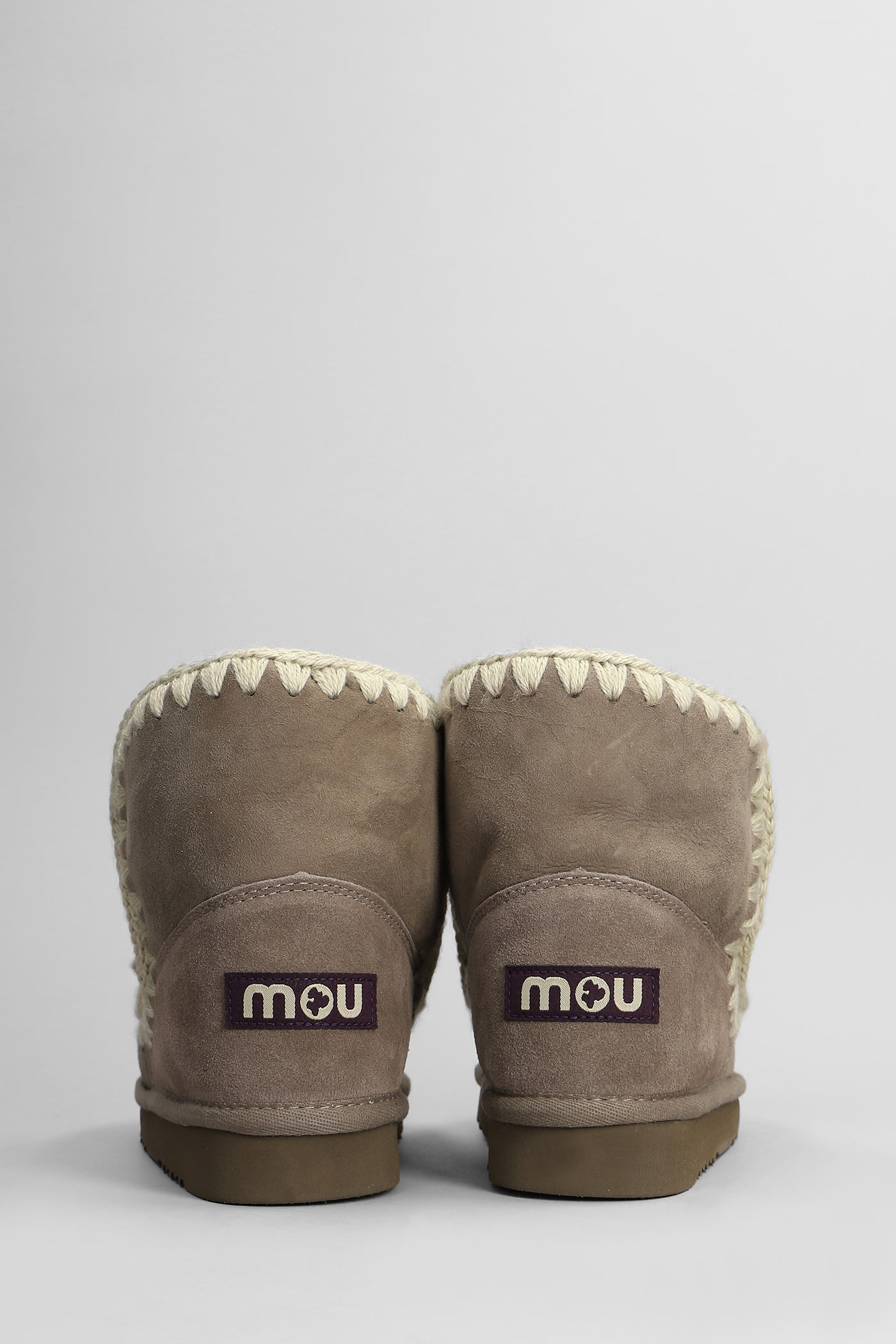 Shop Mou Eskimo Scoubidoo Low Heels Ankle Boots In Grey Leather