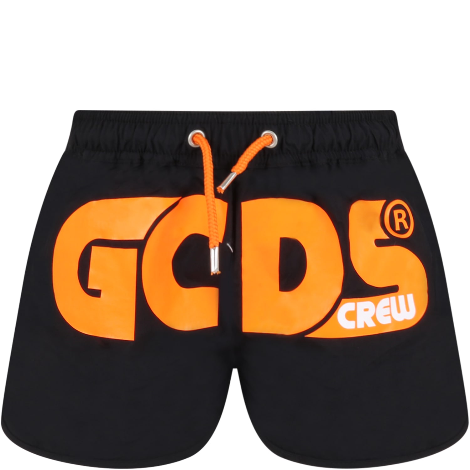 GCDS Mini Black Swim Short For Boy With Logo