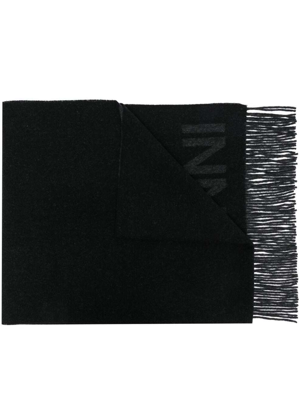Black And Grey Recycled Wool Scarf With Logo Ganni Woman