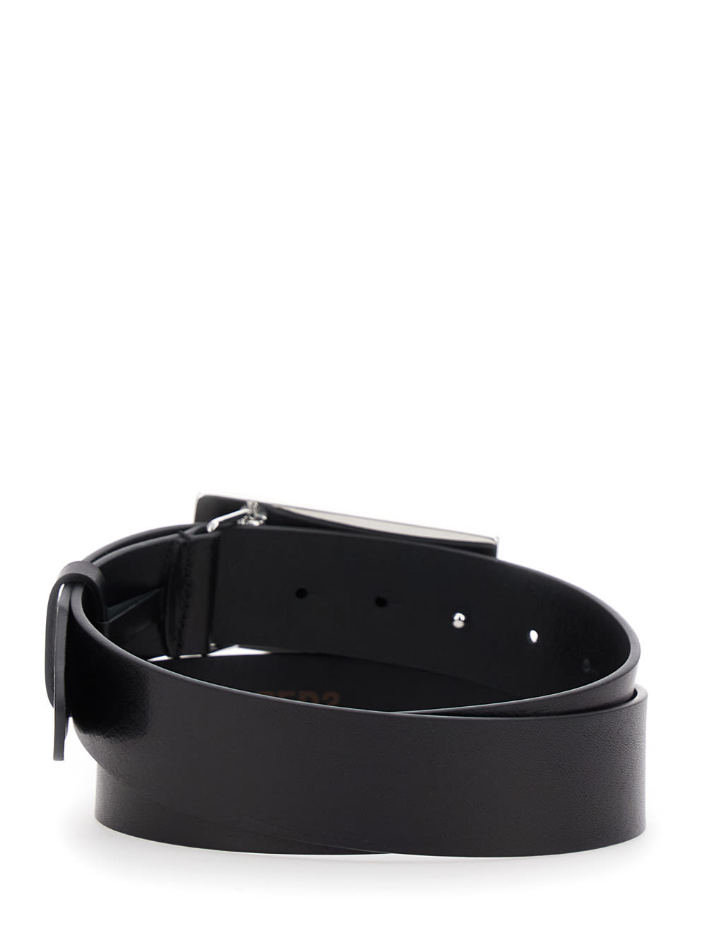 Dsquared2 Black Belt With Logo Plaque On The Front In Leather Man In Black