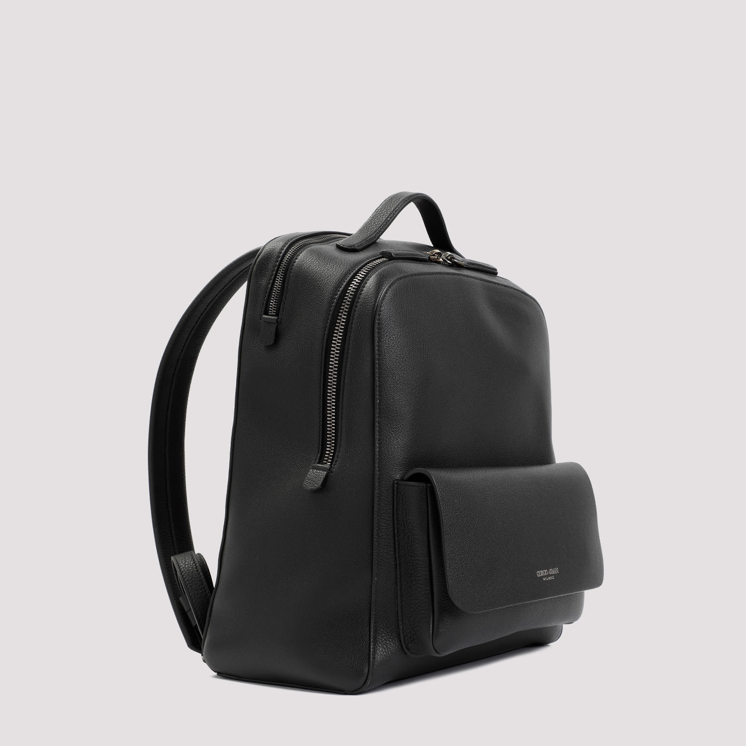 Giorgio Armani Grained Calf Leather Backpack Men In Black