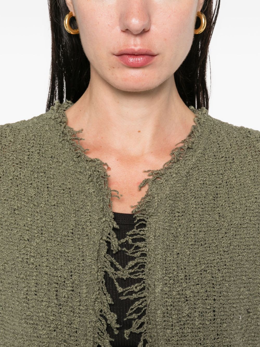 Iro Cotton Jacket With Frayed Edges And Tweed Texture In Green