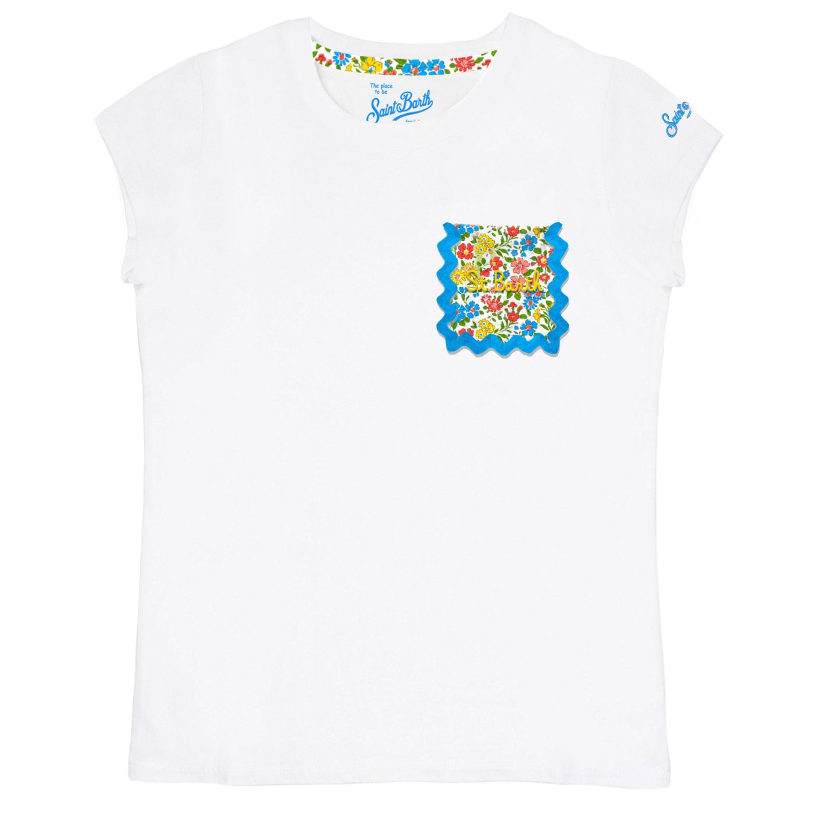 Mc2 Saint Barth Kids' Girl Cotton T-shirt With Pocket In Blue