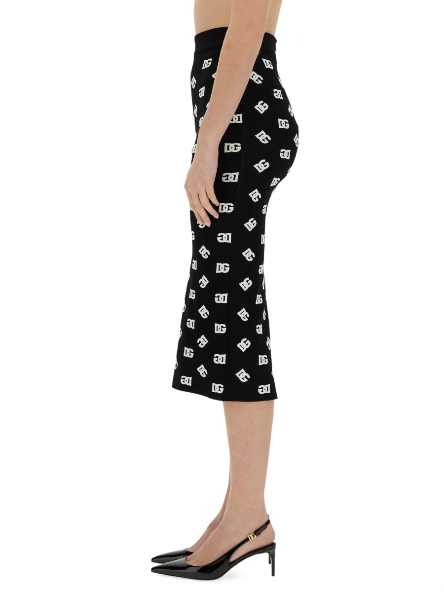 Shop Dolce & Gabbana Viscose Logo Jacquard Pencil Skirt In Black