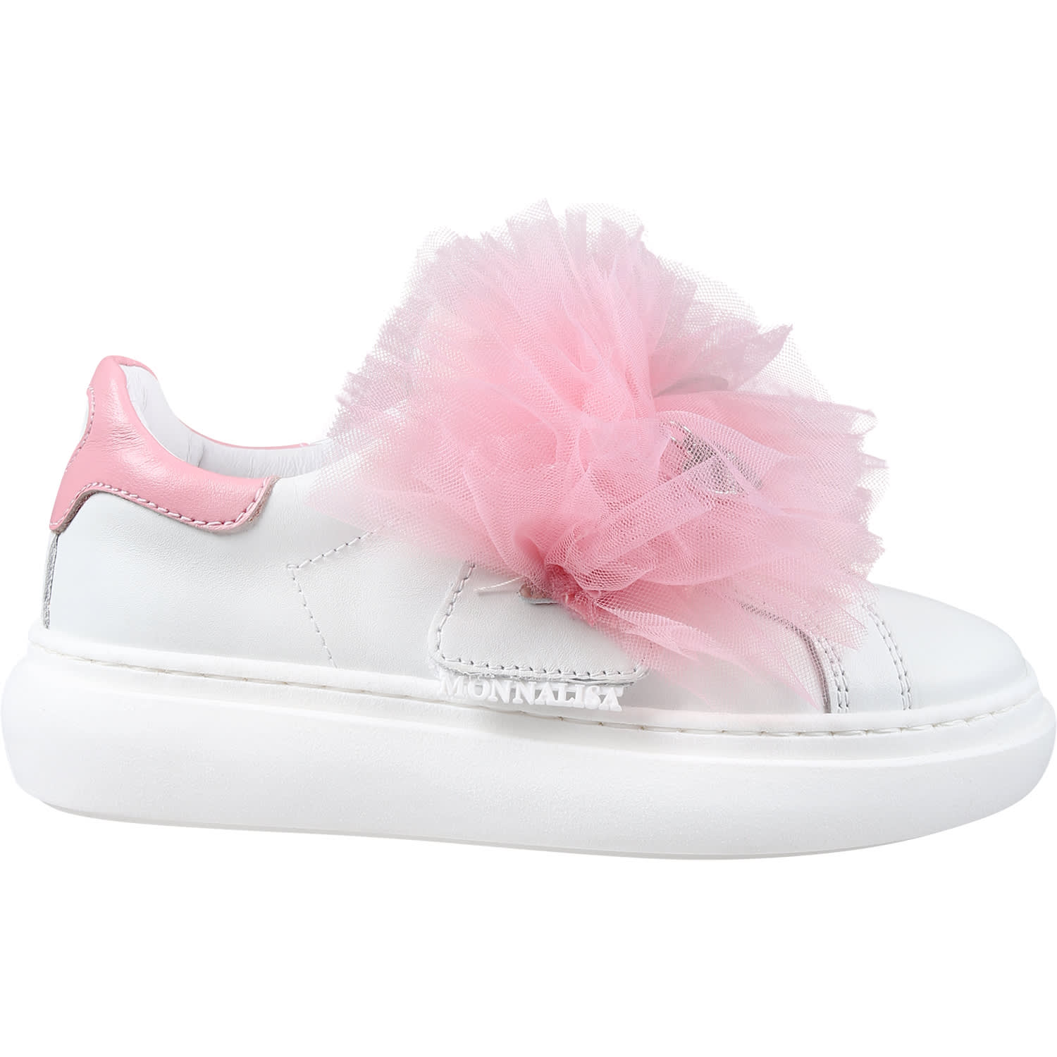 Shop Monnalisa Pink Low Sneakers For Girl With Tulle In White