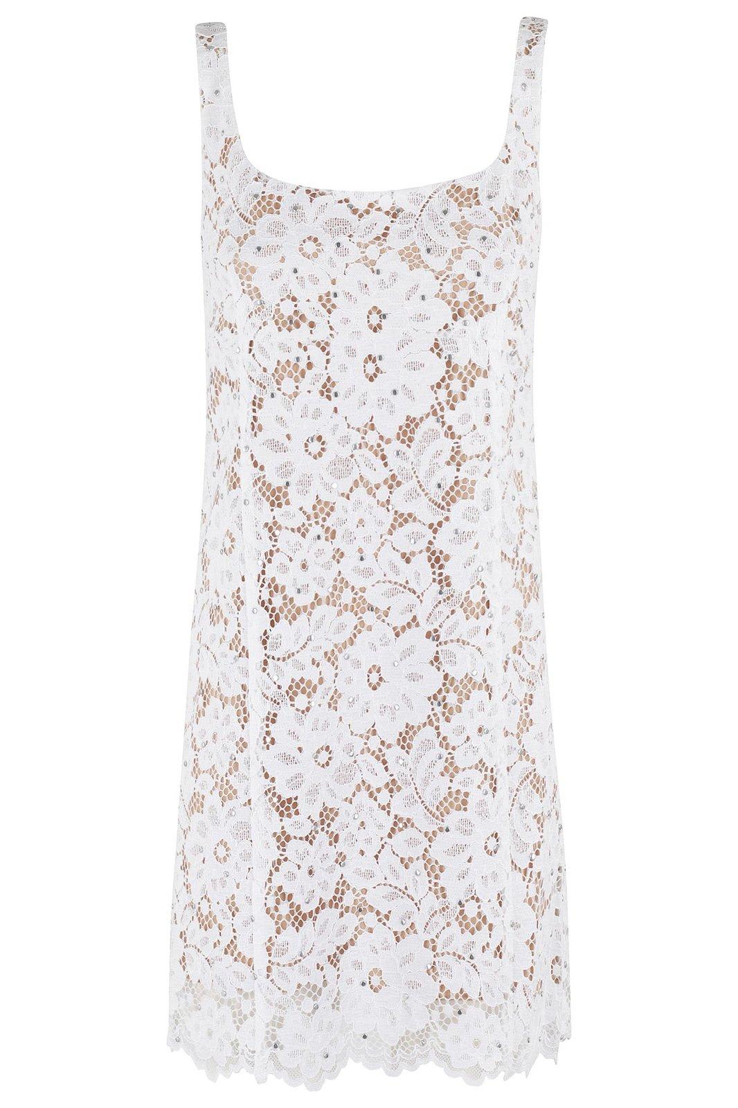 Studded Corded Floral Lace Mini Dress
