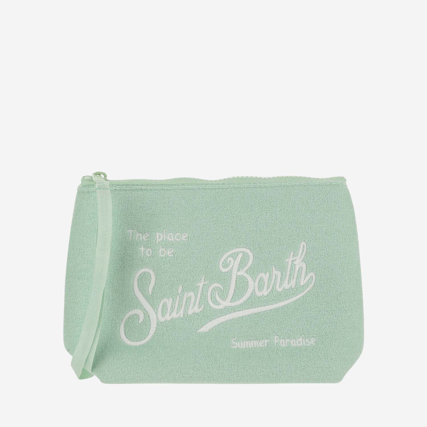 Shop Mc2 Saint Barth Fabric Clutch Bag With Logo In Green