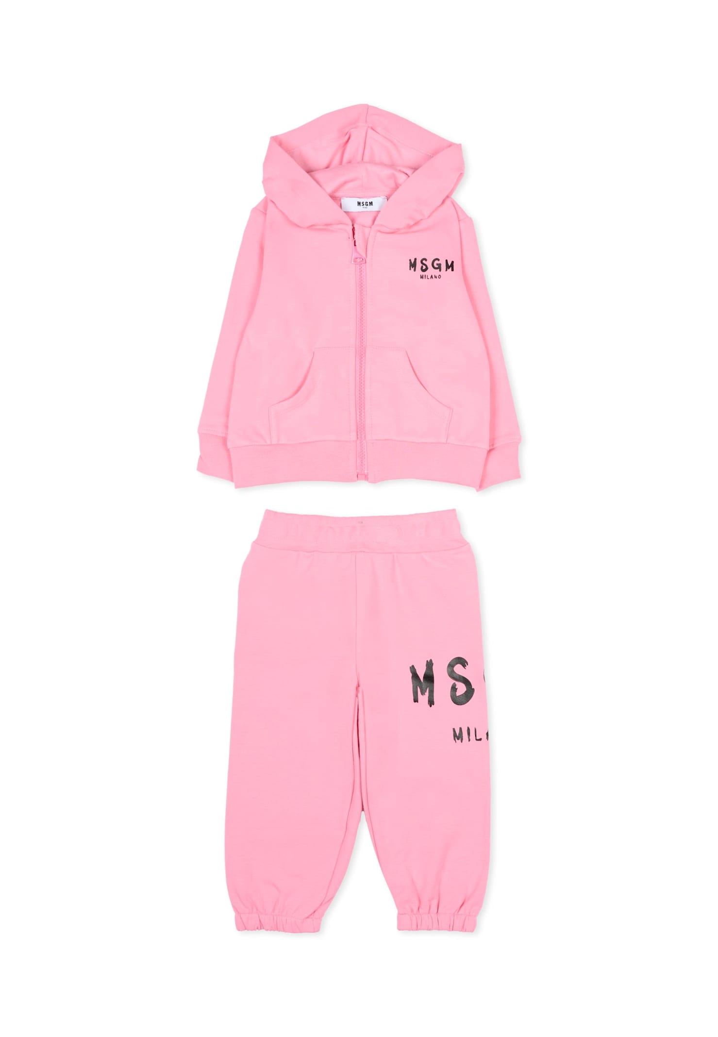 Msgm Pink Set For Baby Girl With Logo In Pink