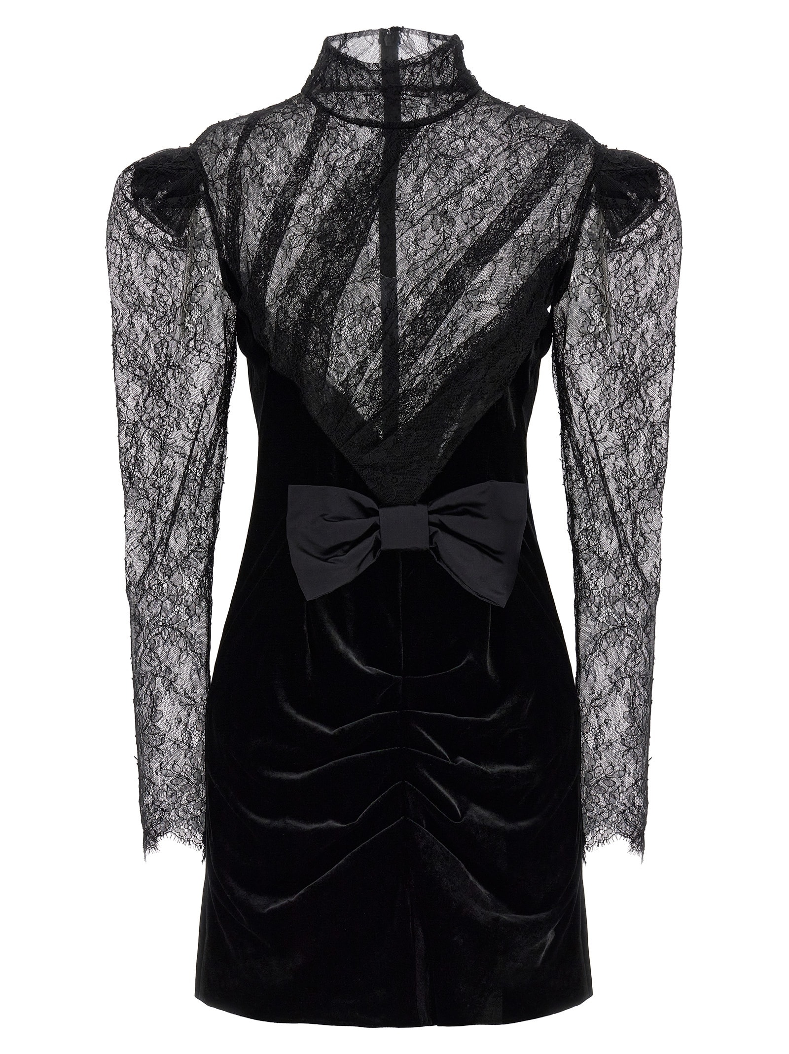 Shop Alessandra Rich Lace Velvet Dress In Black