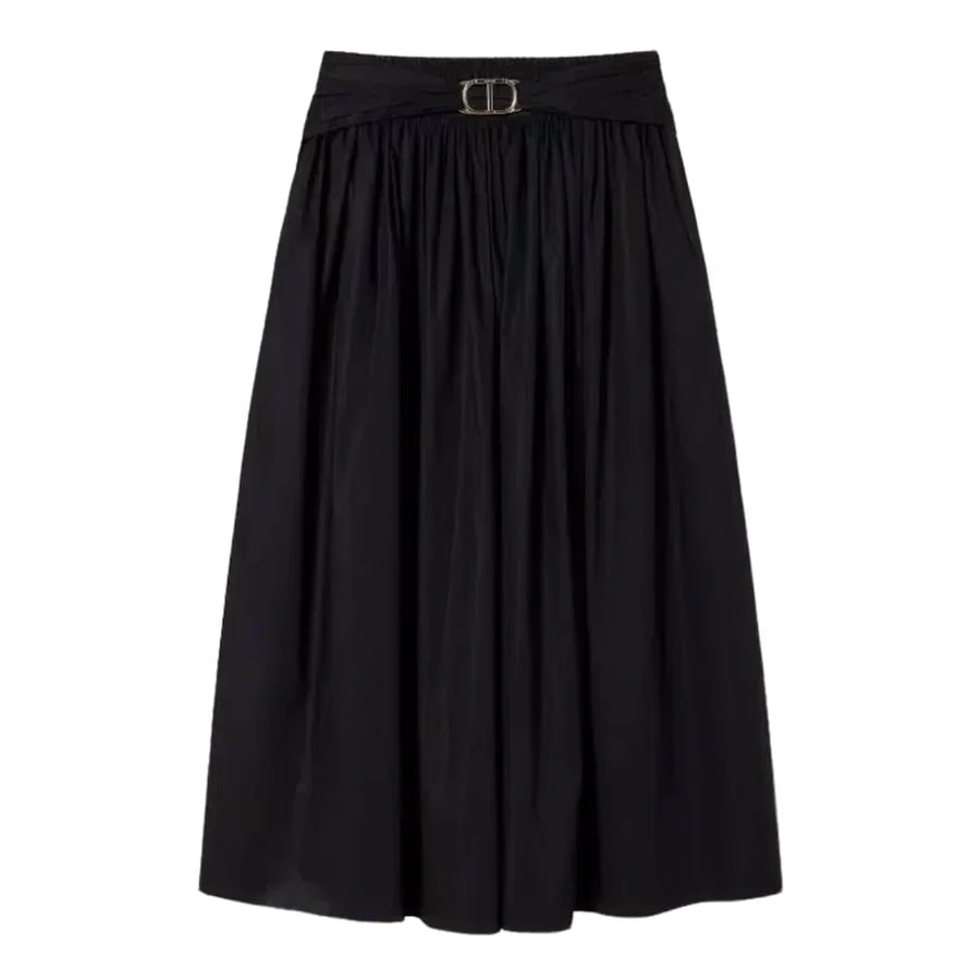 Shop Twinset Poplin Midi Skirt In Nero
