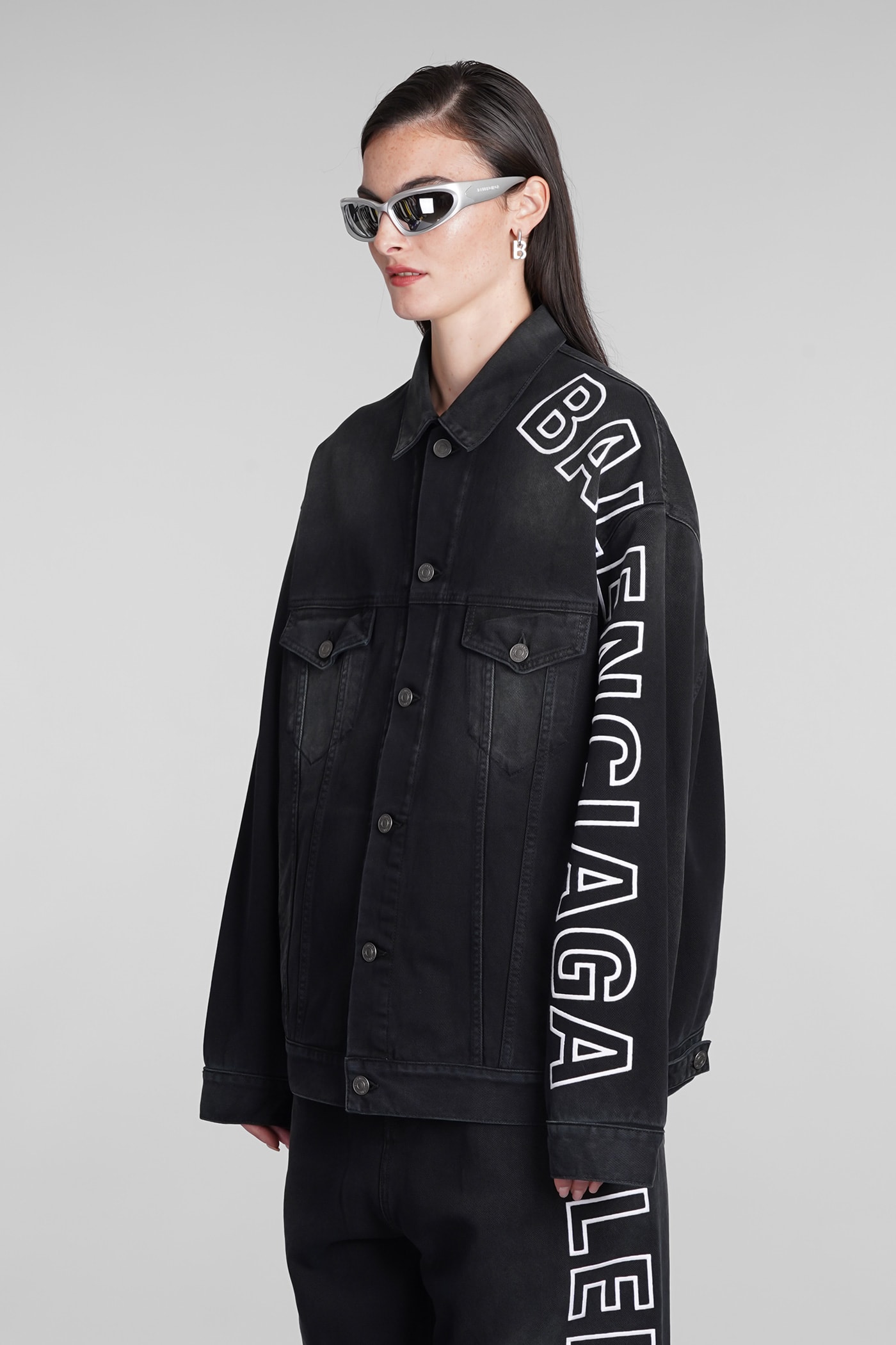 Shop Balenciaga Denim Jackets In Black Cotton