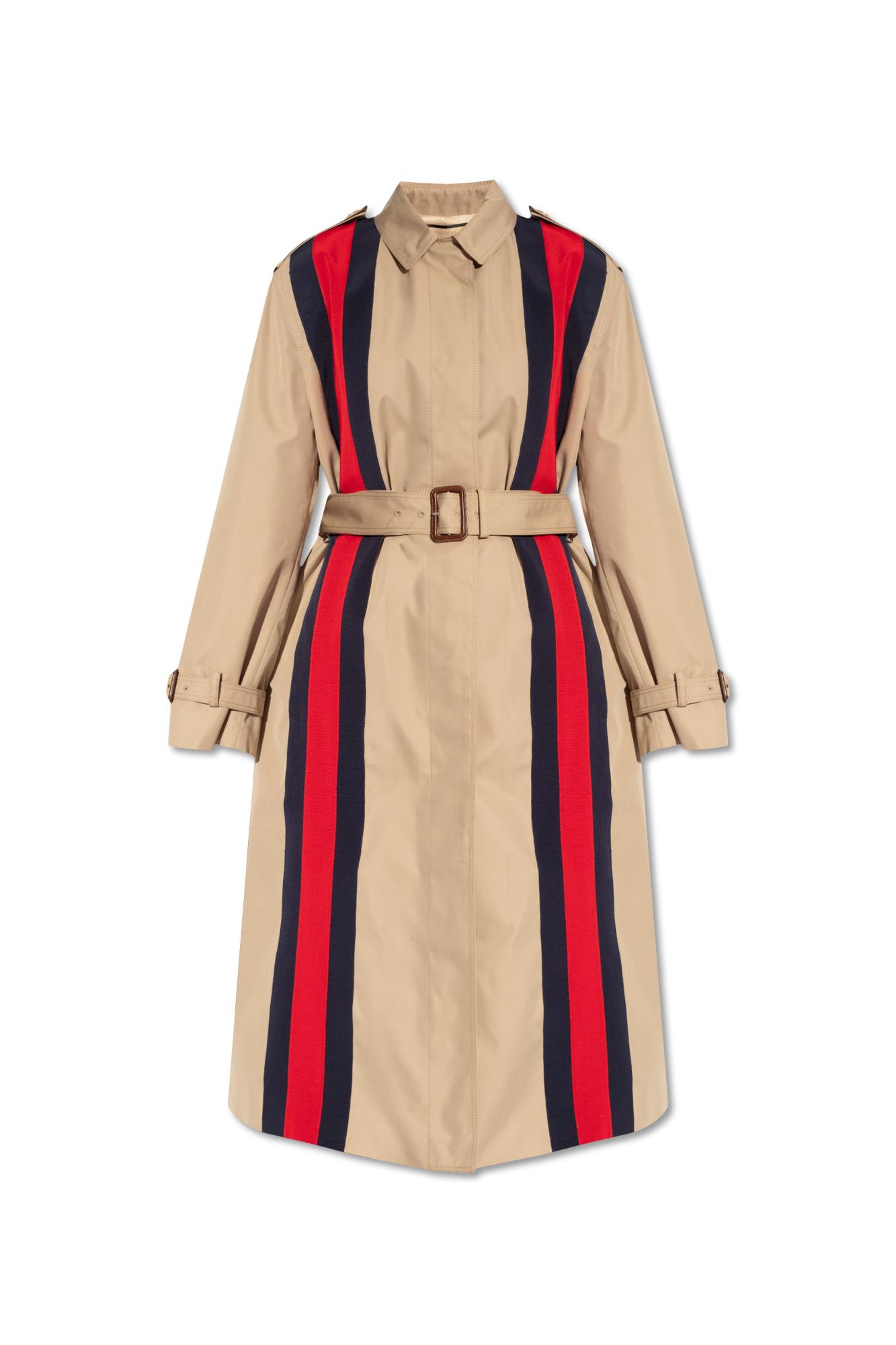 Shop Gucci Coat With Web Stripe In Camel