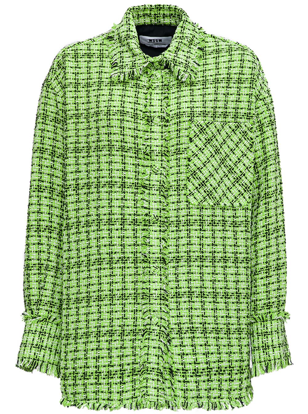 MSGM Oversize Green Tweed Shirt