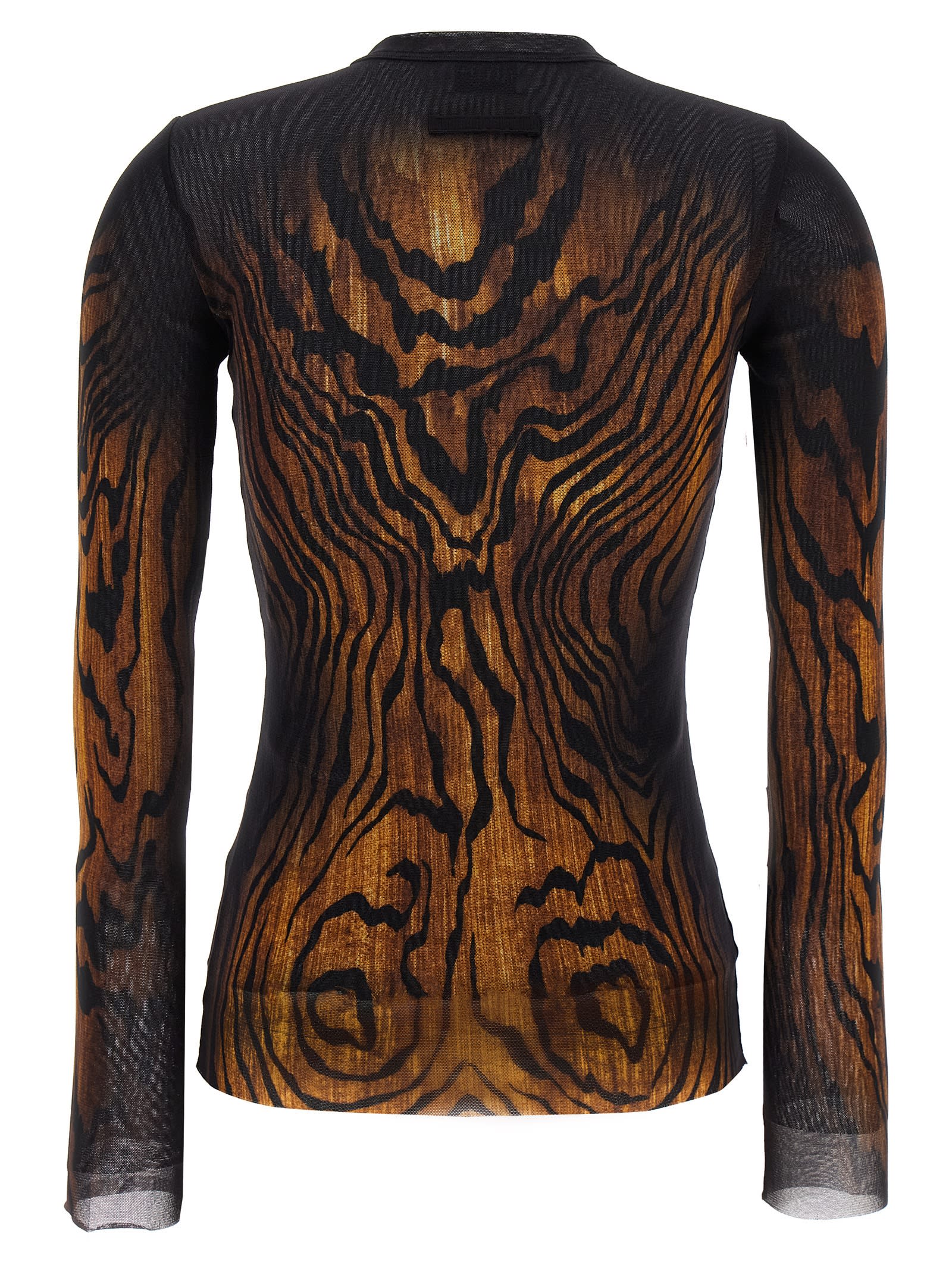 Jean Paul Gaultier Sheer Tulle Wood Top In Brown