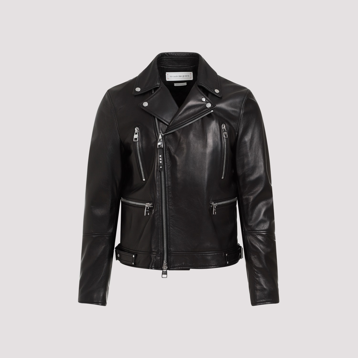 Shop Alexander Mcqueen Leather Biker Jacket In Black