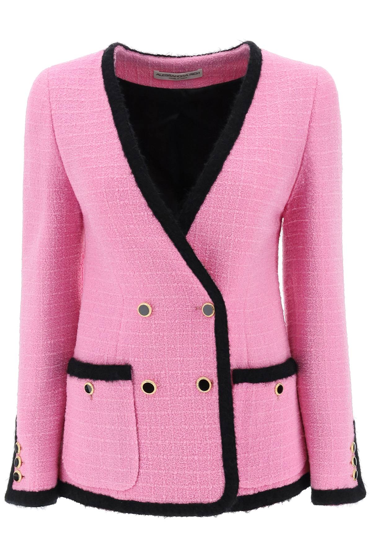 Shop Alessandra Rich Double-breasted Boucle Tweed Jacket In Pink (pink)