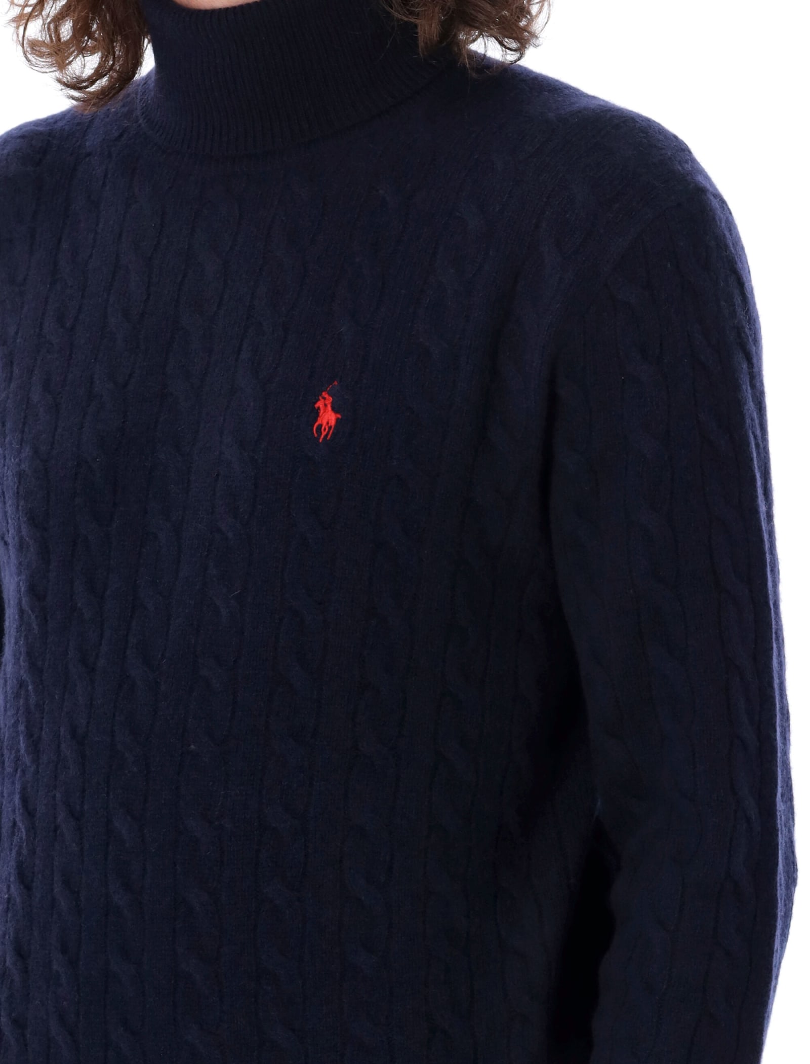 Shop Polo Ralph Lauren Cable Knit High-neck Sweater In Hunter Navy