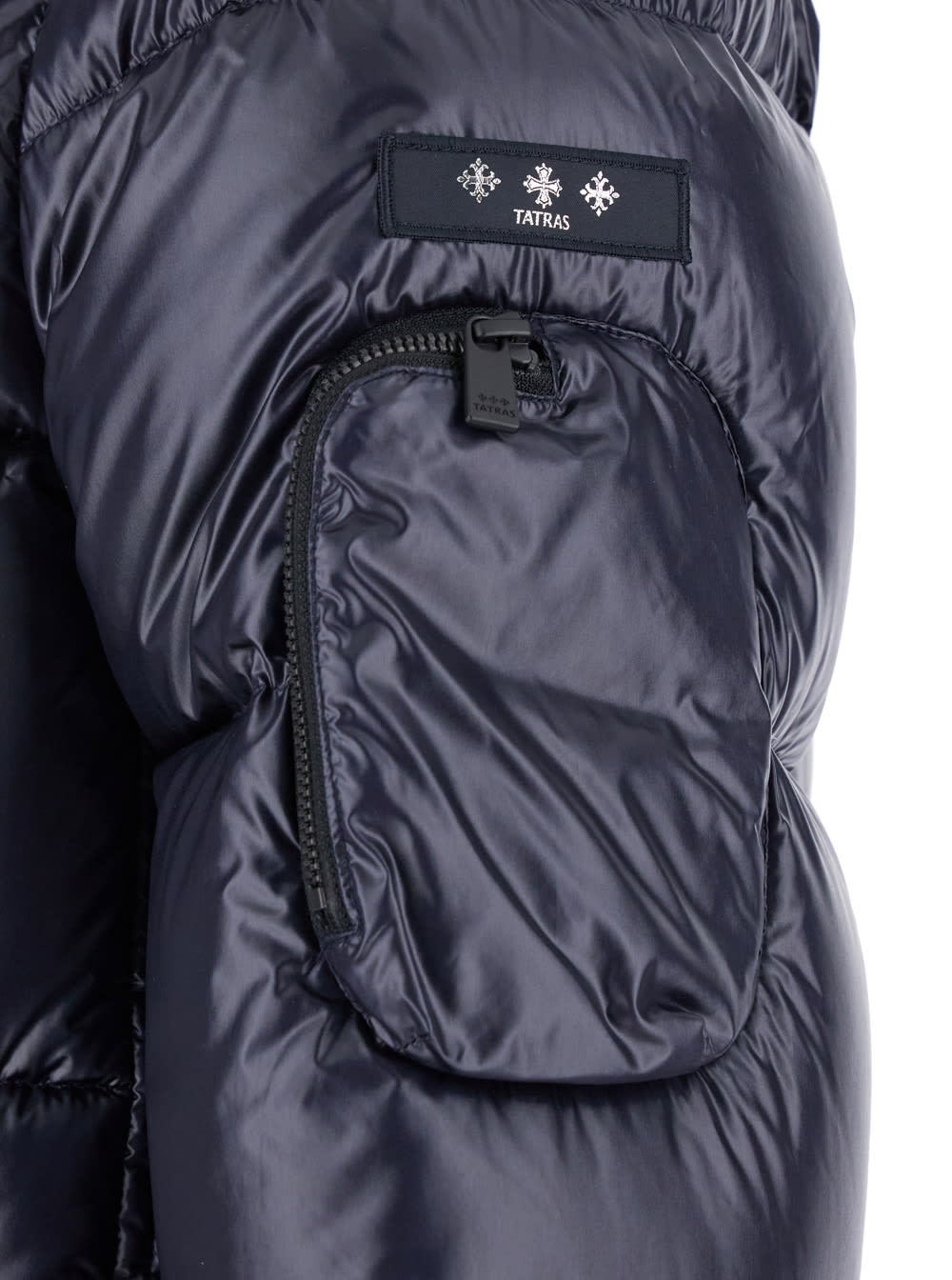 Shop Tatras Belbo Blue Down Jacket With Hood And Logo Patch In Tech Fabric Man