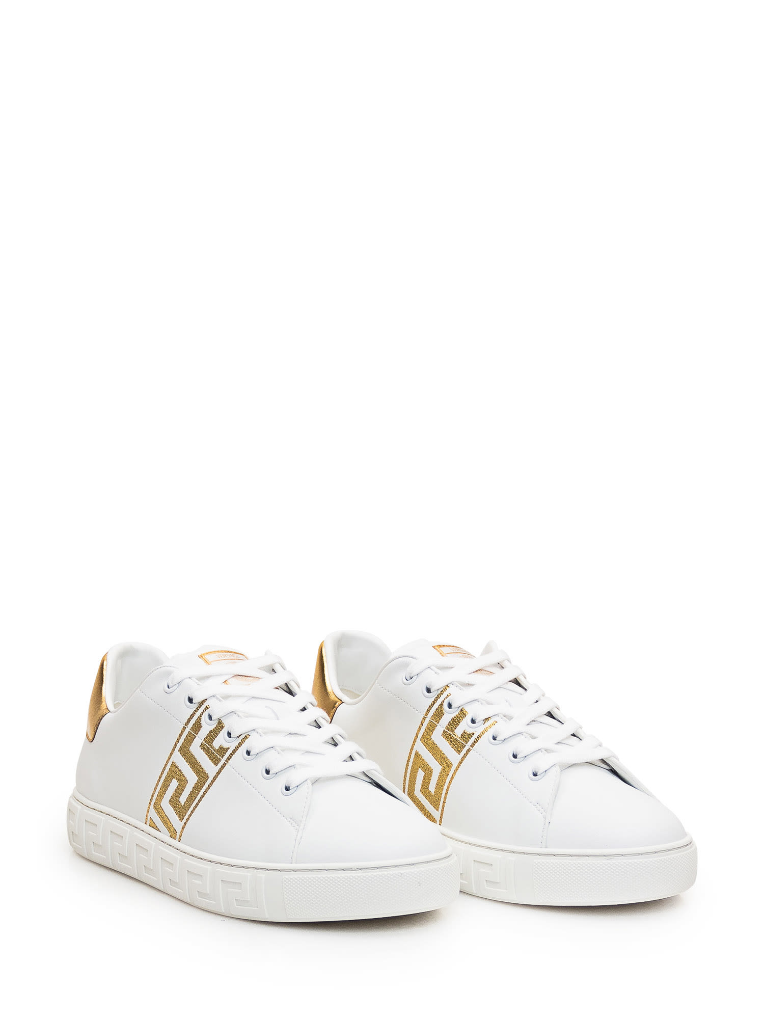 Shop Versace Greca Sneaker In Bianco-oro