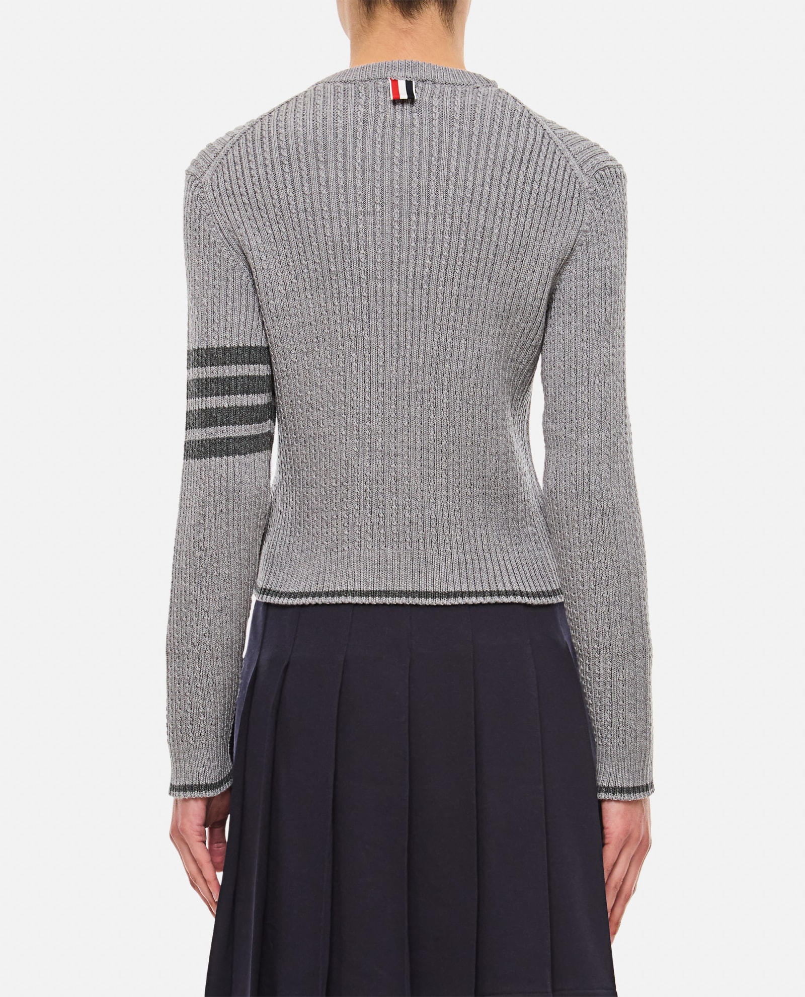 Shop Thom Browne Merino Wool Baby Cable Cropped Crew Neck Pullover In Grey