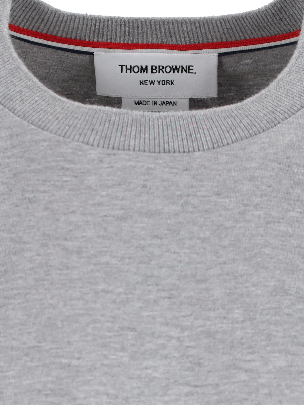 Thom Browne Oversized Long Sleeve Tee W/ Rwb Knit Trim In Gray