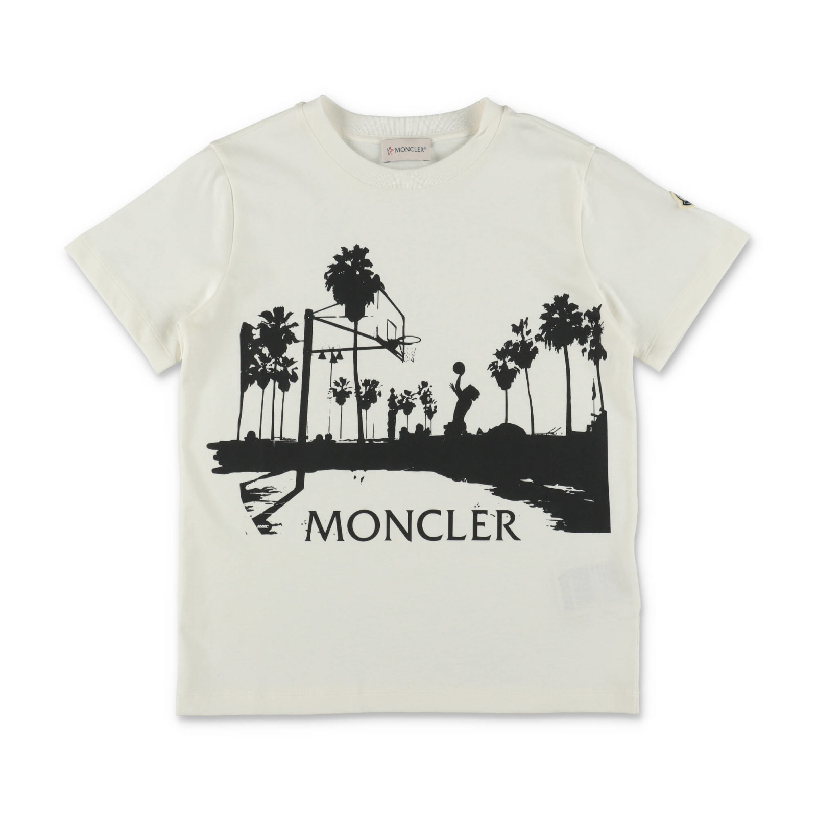 Shop Moncler T-shirt Bianca In Jersey Di Cotone Bambino In Bianco