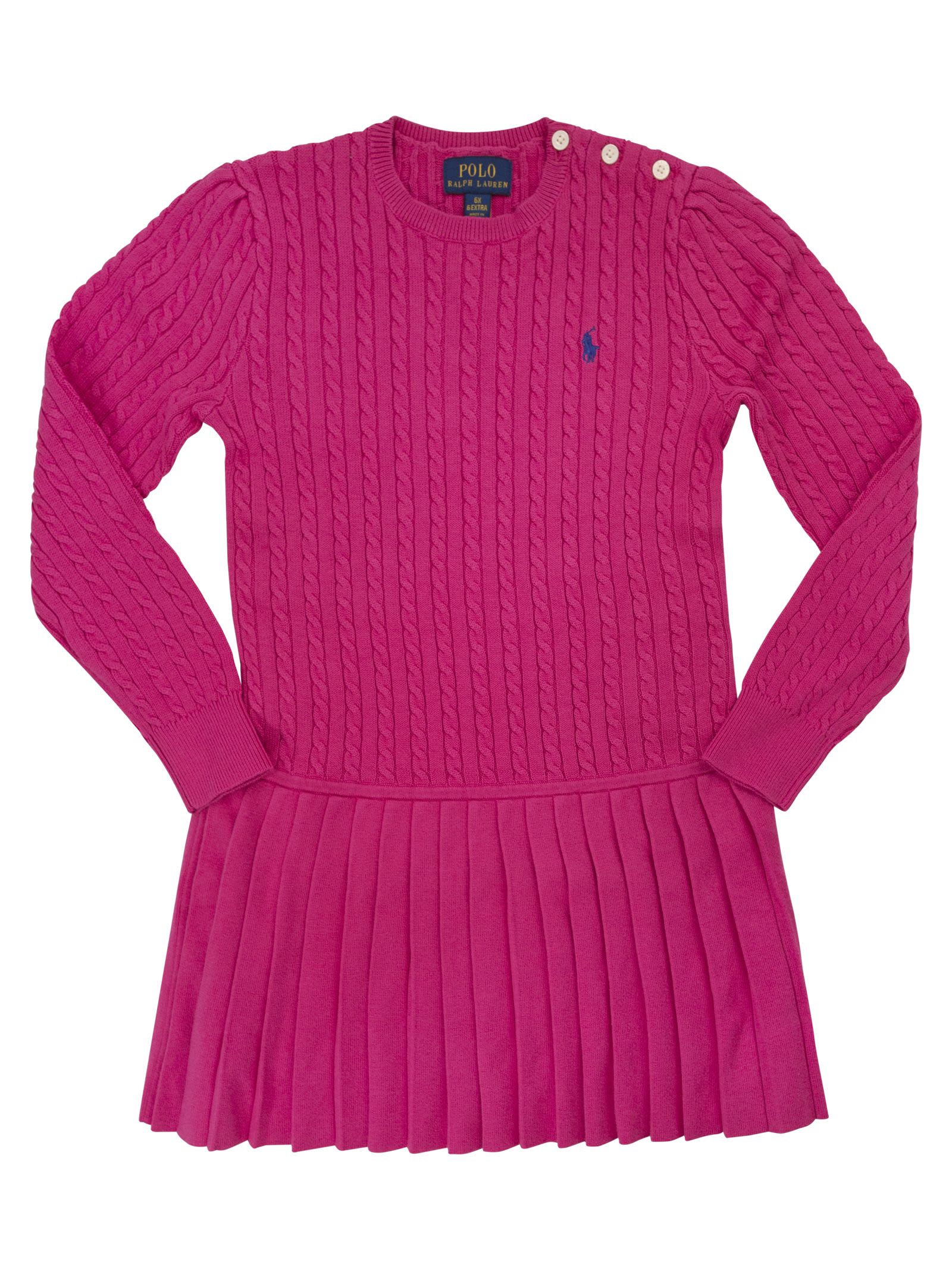 Polo Ralph Lauren Big Girls Mini Cable Pleated Cotton Sweater Dress In Pink