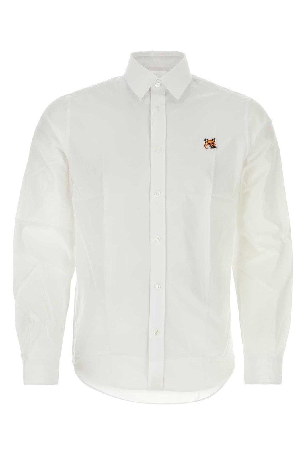 Shop Maison Kitsuné Fox Head Patch Long-sleeved Shirt In White
