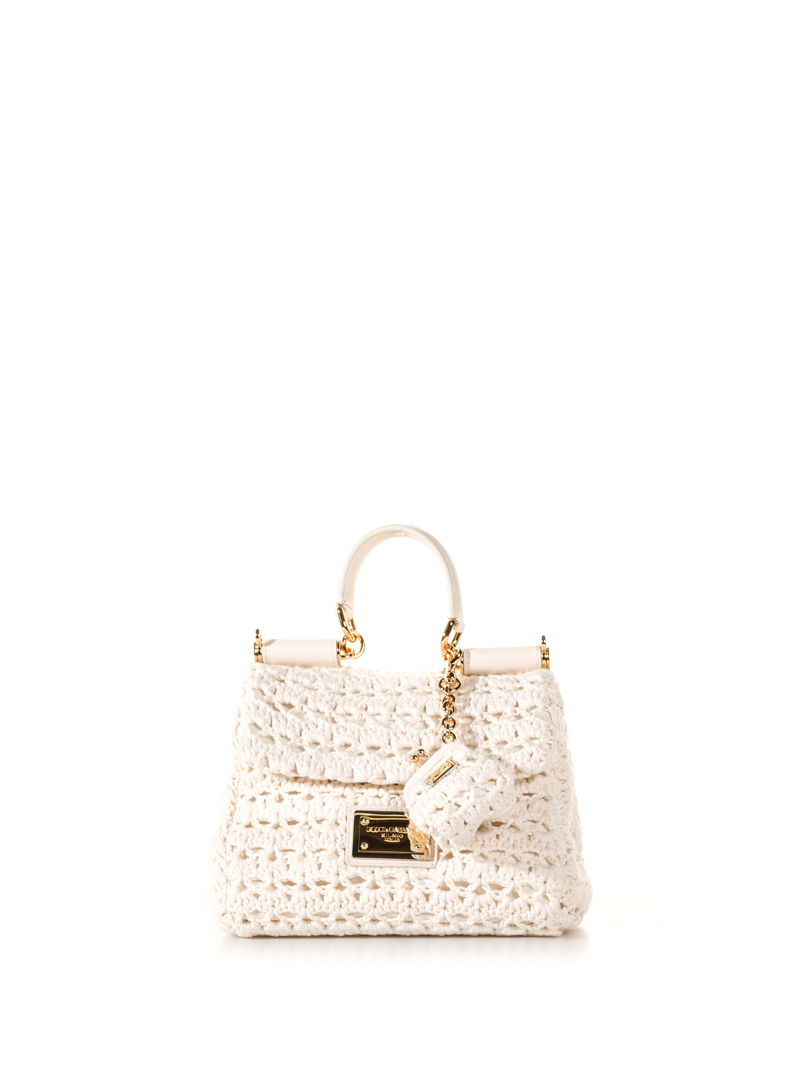 Dolce & Gabbana Small Sicily Soft Bag With Charm In Bianco Naturale