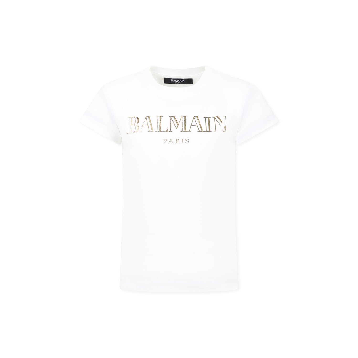 BALMAIN WHITE T-SHIRT FOR GIRL WITH LOGO
