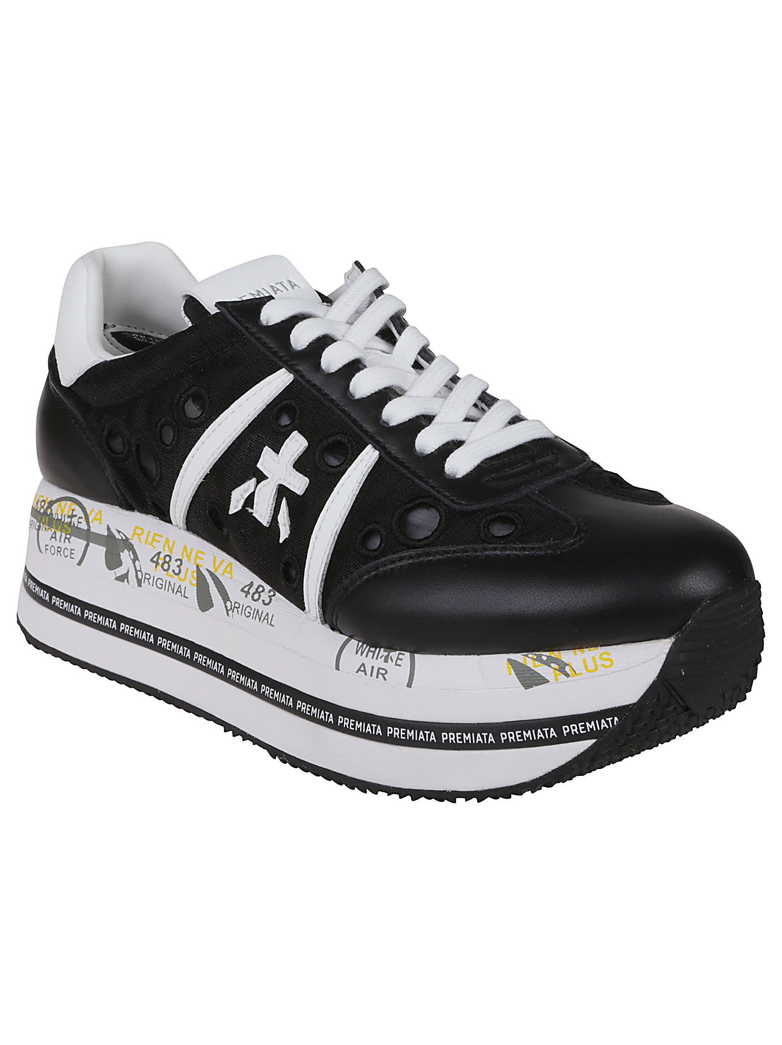 Premiata Beth Sneakers In Black Leather And Fabric In Black