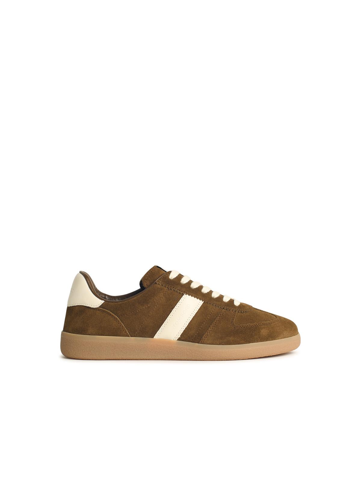 Tom Ford Suede Sneakers With Contrast Stripe And Rubber Sole In Brown