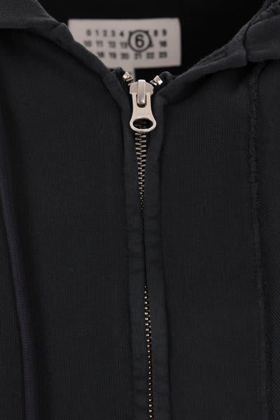 Shop Mm6 Maison Margiela Numbers Patch Zipped Drawstring Hoodie In Black