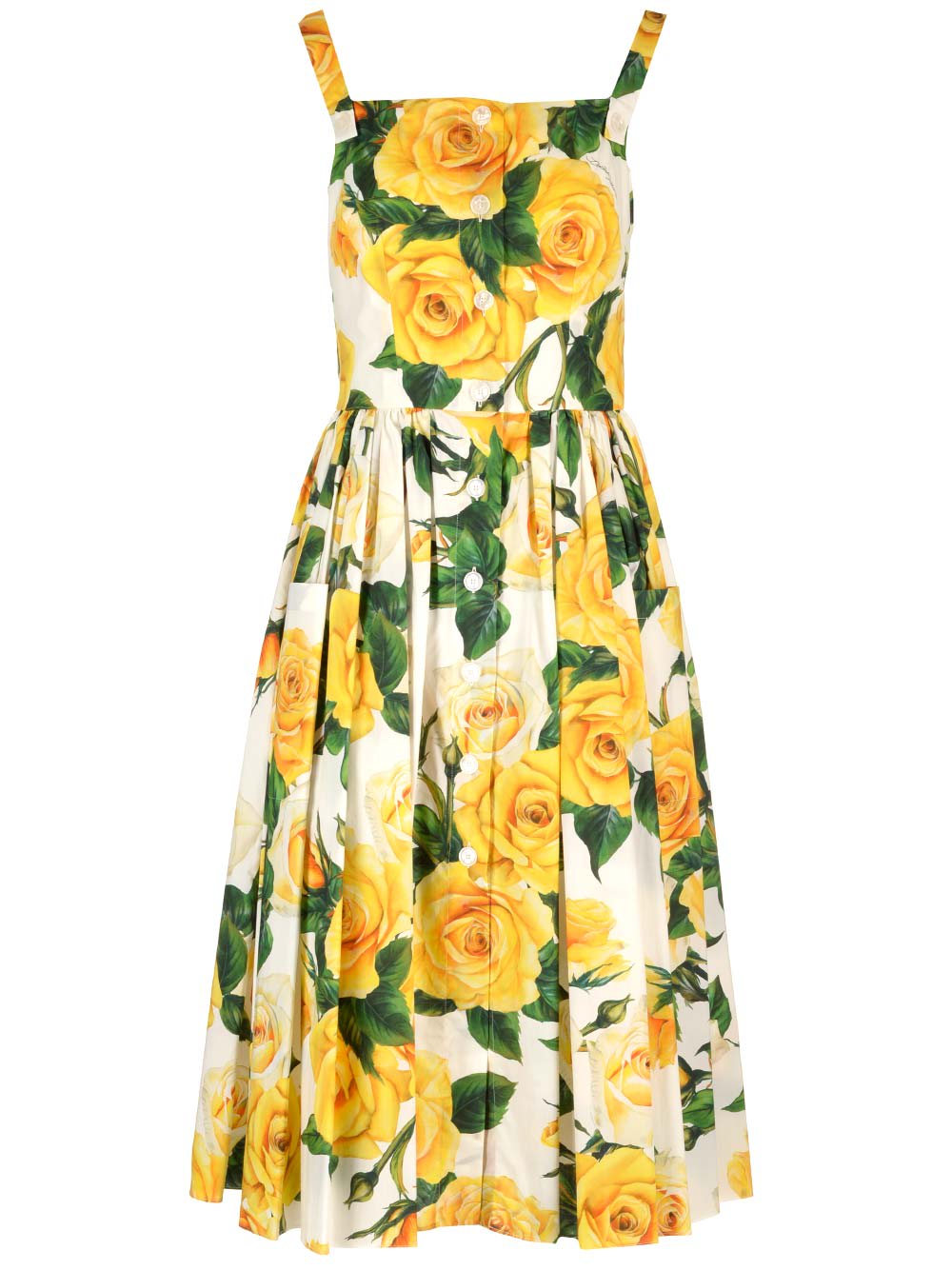 Shop Dolce & Gabbana Roses Print Midi Dress In Qd Rose Gialle