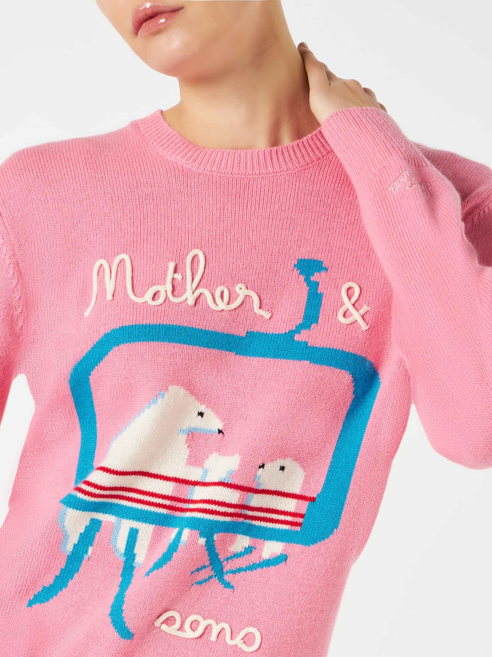 Shop Mc2 Saint Barth Woman Sweater With Bears Embroidery In Pink