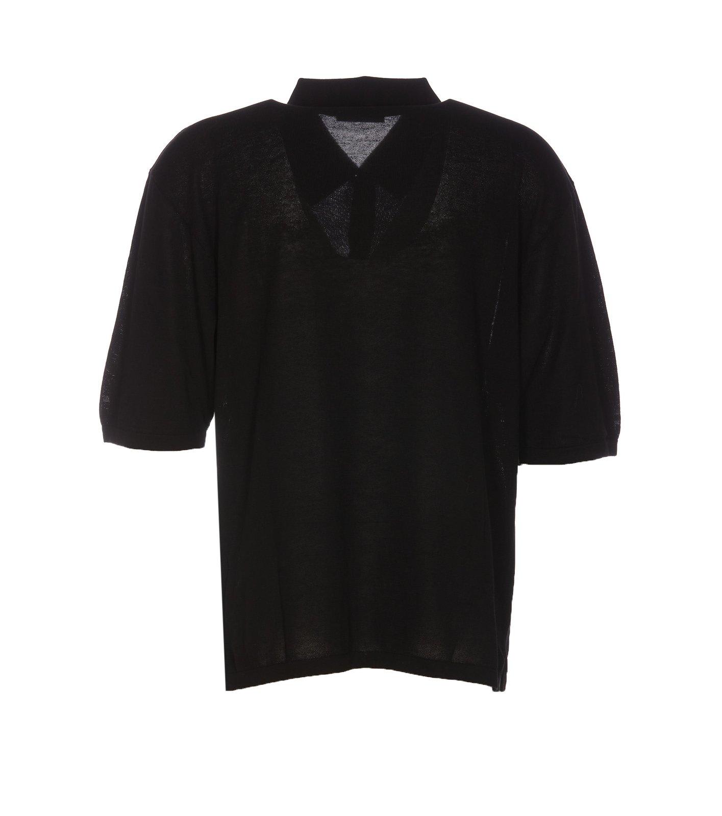 Shop Lemaire Short-sleeved Knitted Shirt In Black