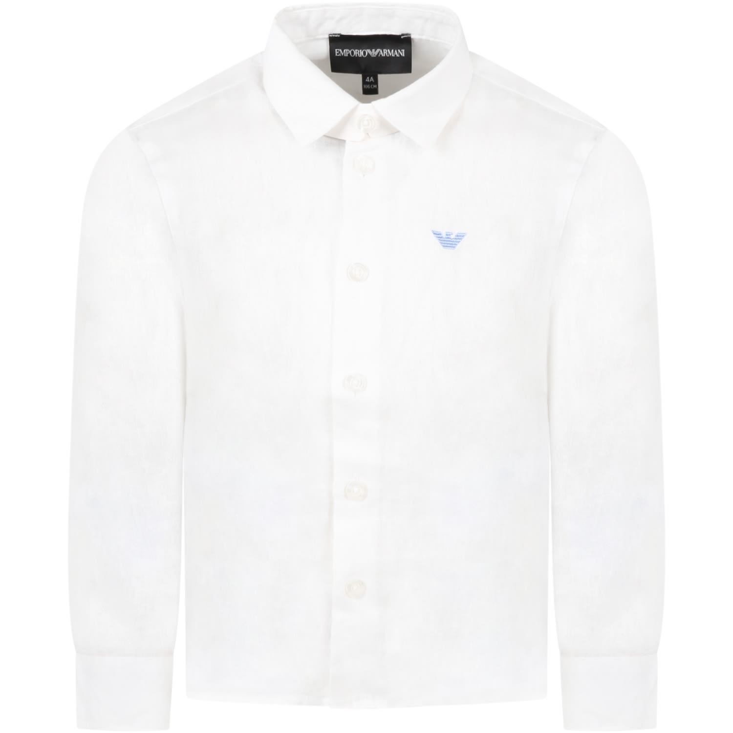 Armani Collezioni White Skirt For Boy With Light Blue Iconic Eagle Logo