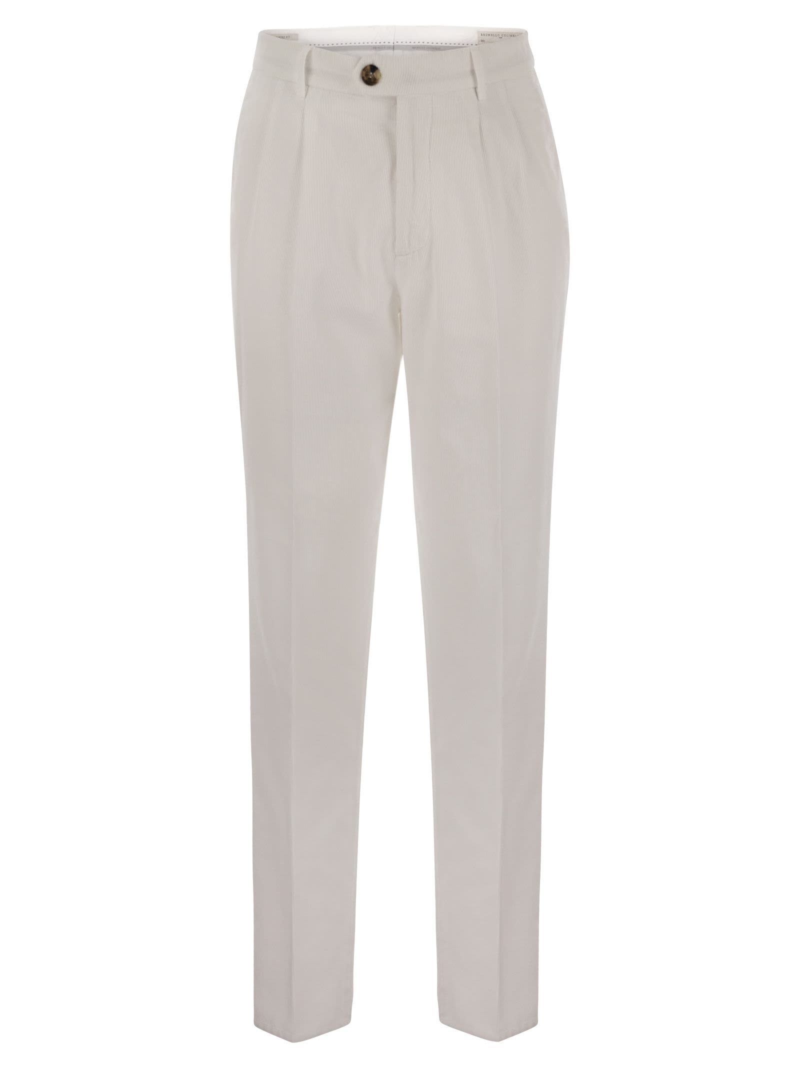Brunello Cucinelli Leisure Fit Trousers In Garment Dyed Cotton Corduroy With Double Darts